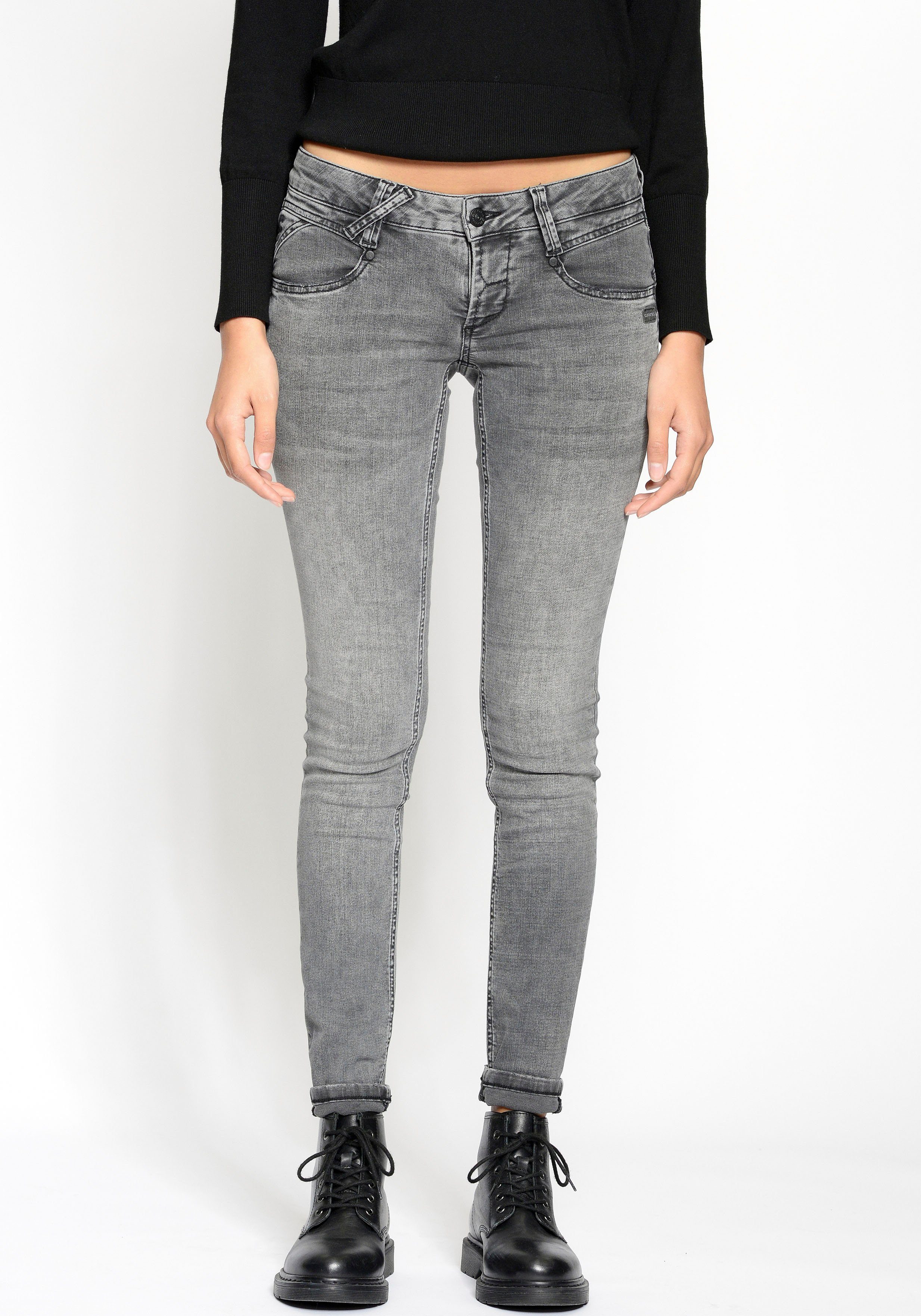 94Nena authenischer Used-Waschung GANG in Skinny-fit-Jeans abrasion black