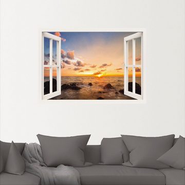 Artland Wandbild Fensterblick Sonnenuntergang am Meer, Fensterblick (1 St), als Alubild, Outdoorbild, Leinwandbild, Wandaufkleber, versch. Größen