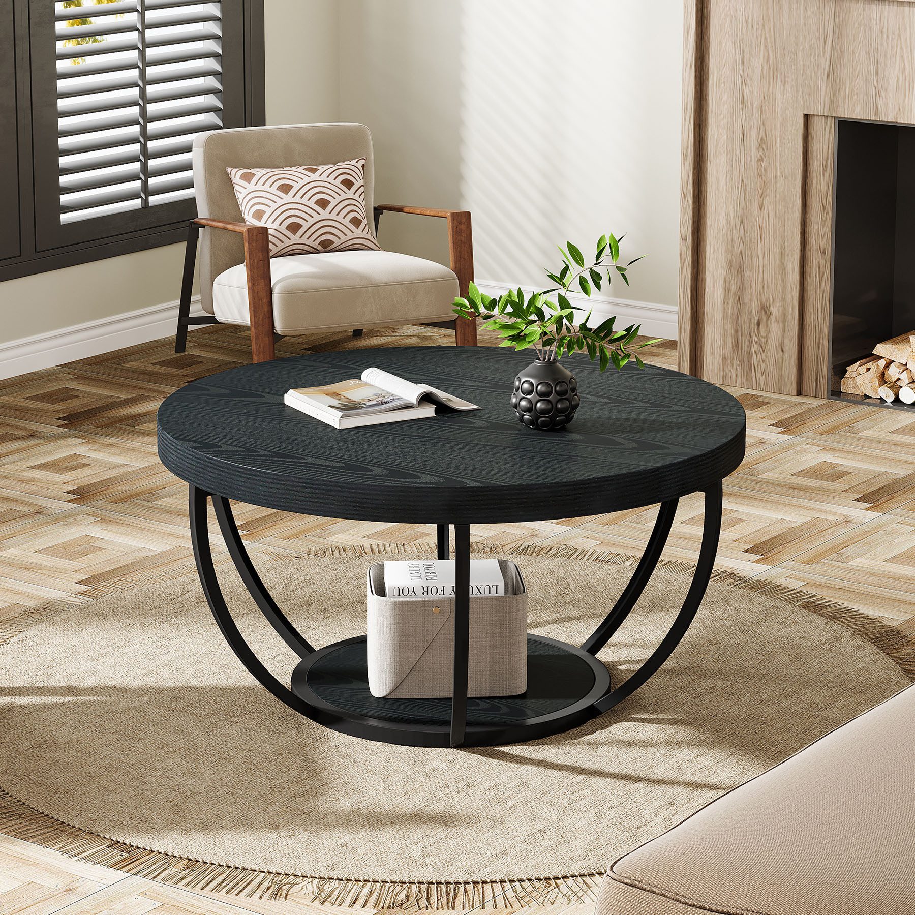 Tribesigns Couchtisch Runde Kaffeetisch Beistelltisch, Industrial 2-Tier-Kreis Couchtisch