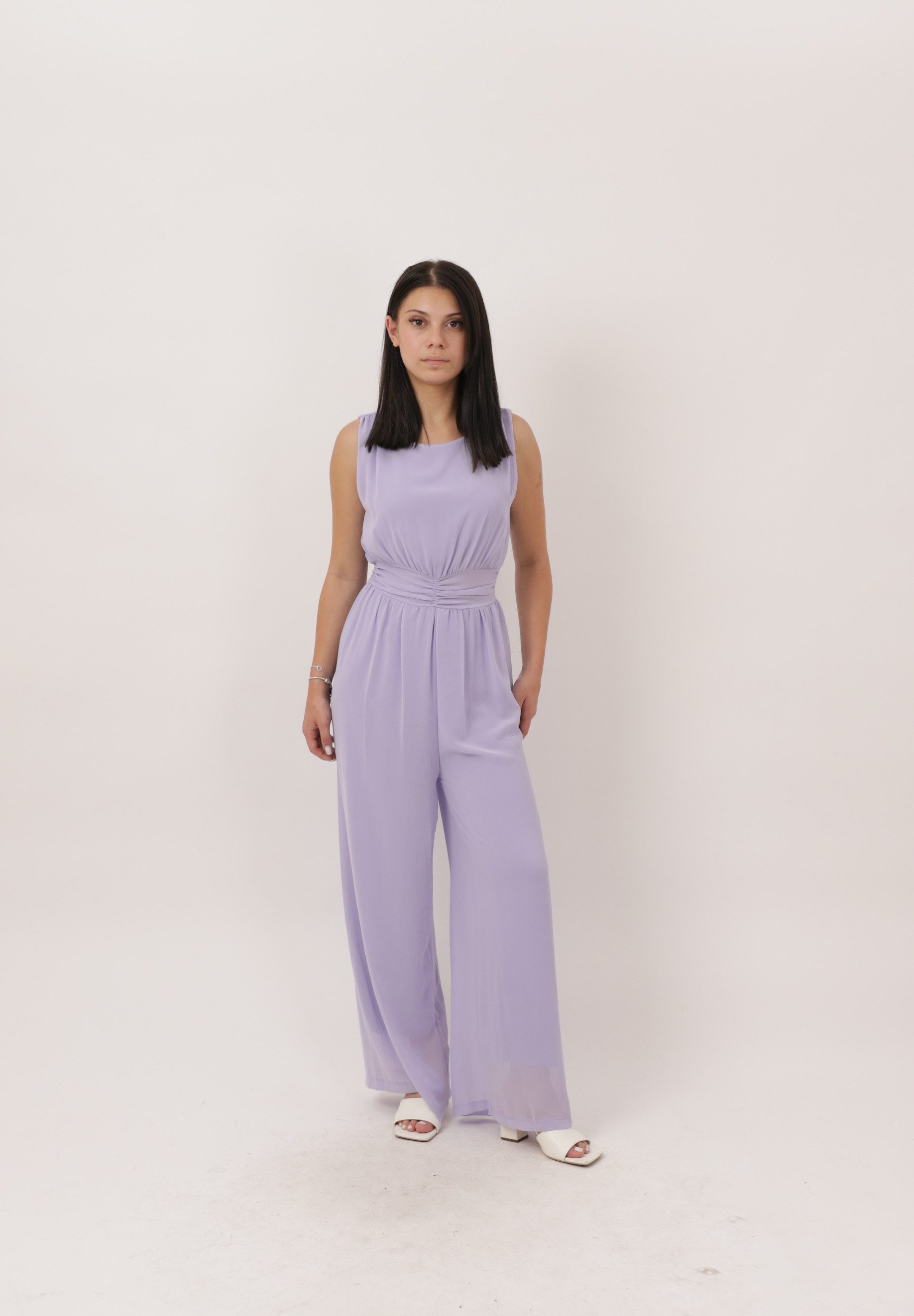 Elara Jumpsuit — Damen Overall mit weitem Bein, Taillenbund und Chiffon-Look