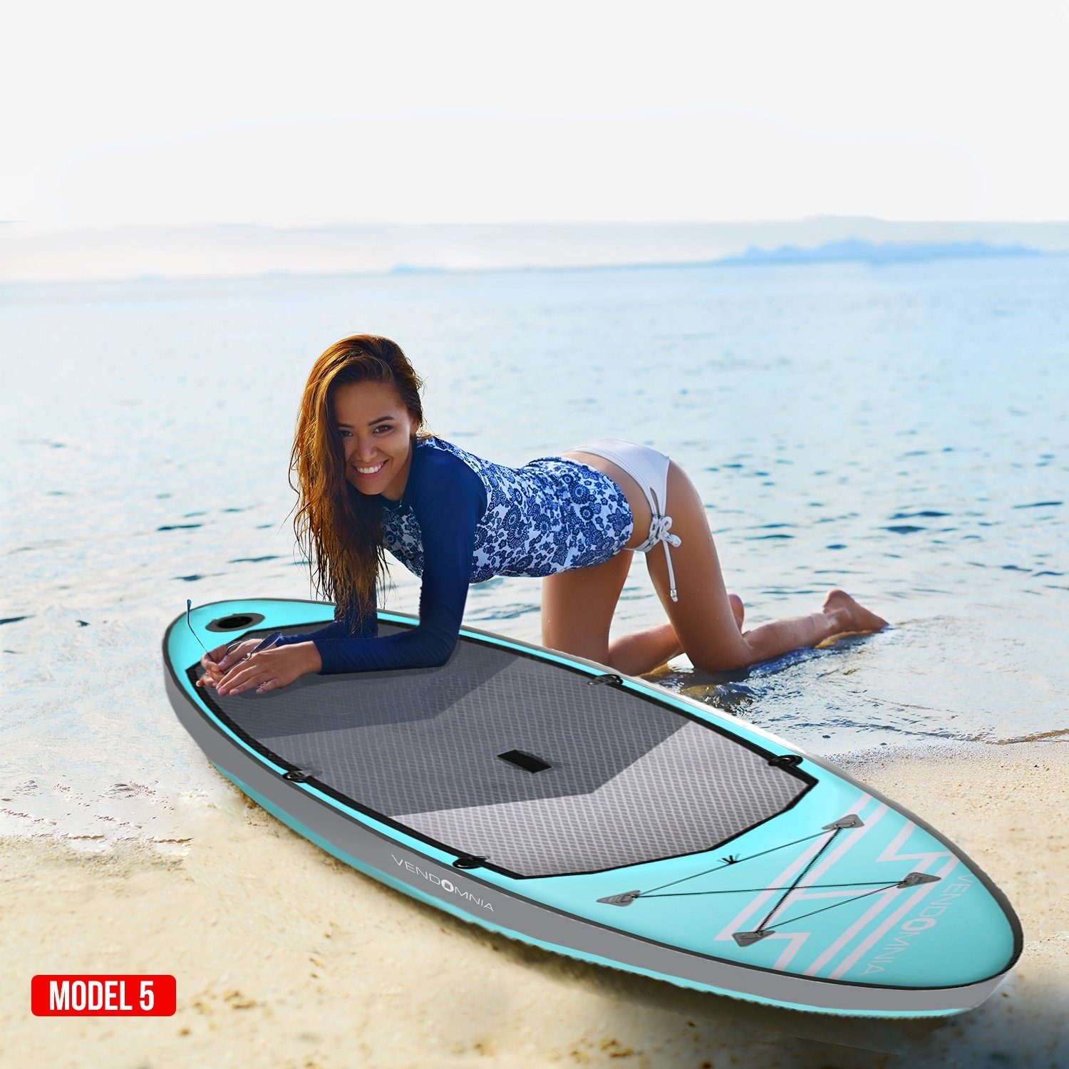 VENDOMNIA Inflatable SUP-Board Set - 5: PVC max 4 Up Surfboard) 7 Paddle 130 aufblasbar, Zubehör, Größen Stand Board, Tragetasche, 3 Modell board, 366cm Paddelboard, dick, 320cm cm Schichten, 380cm, Weiß-Türkis Farben, kg, Pumpe, (15 Paddling 305cm