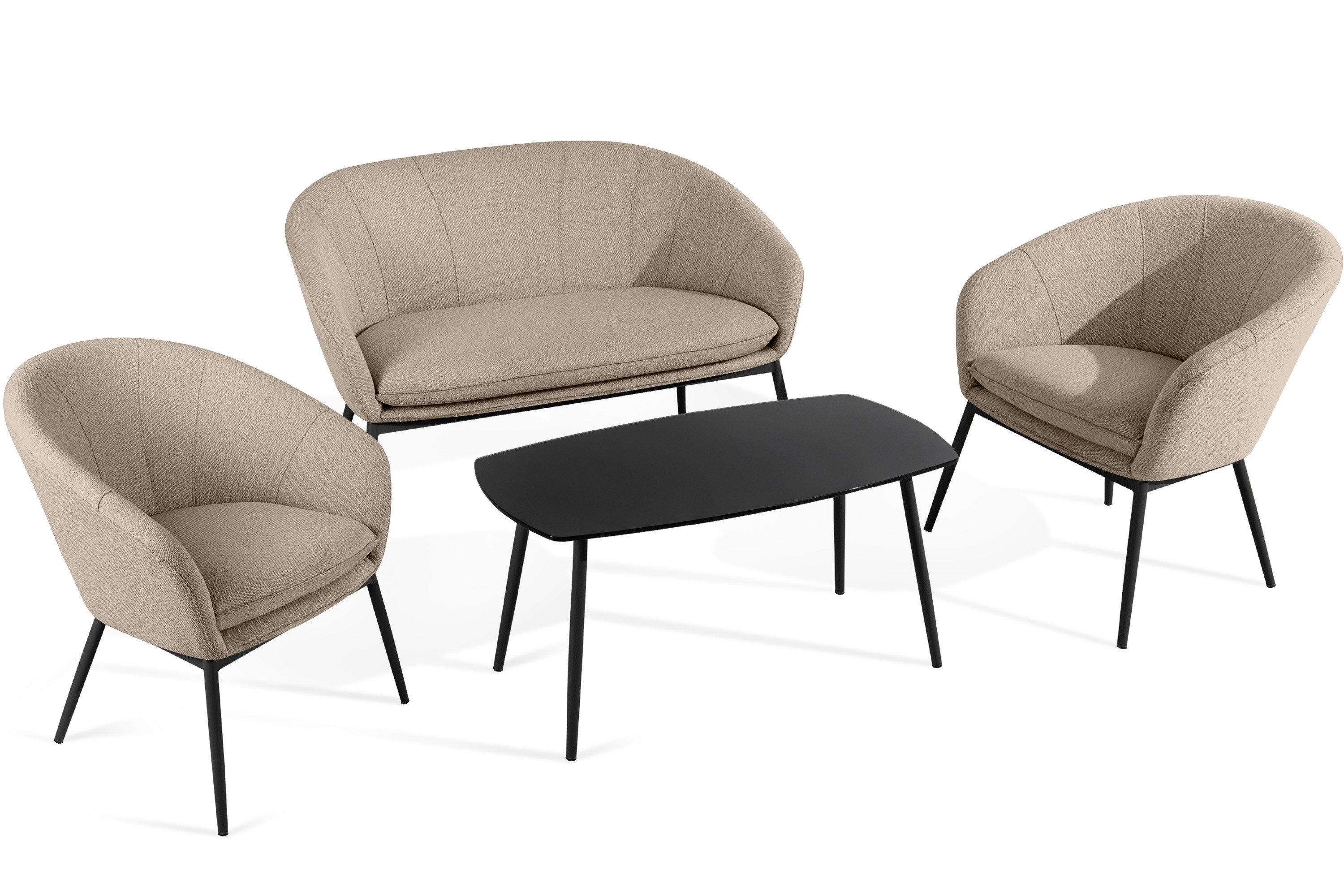 KONSIMO® Gartenlounge-Set SOLIS Gartenmöbelset, Garten-Essgruppe, hergestellt in der EU, (1x Tisch, 2x Sessel, 1x Sofa 2-Sitzer, 4-tlg), Stahlrahmen, wasserabweisender Stoff, Modern, schwarz