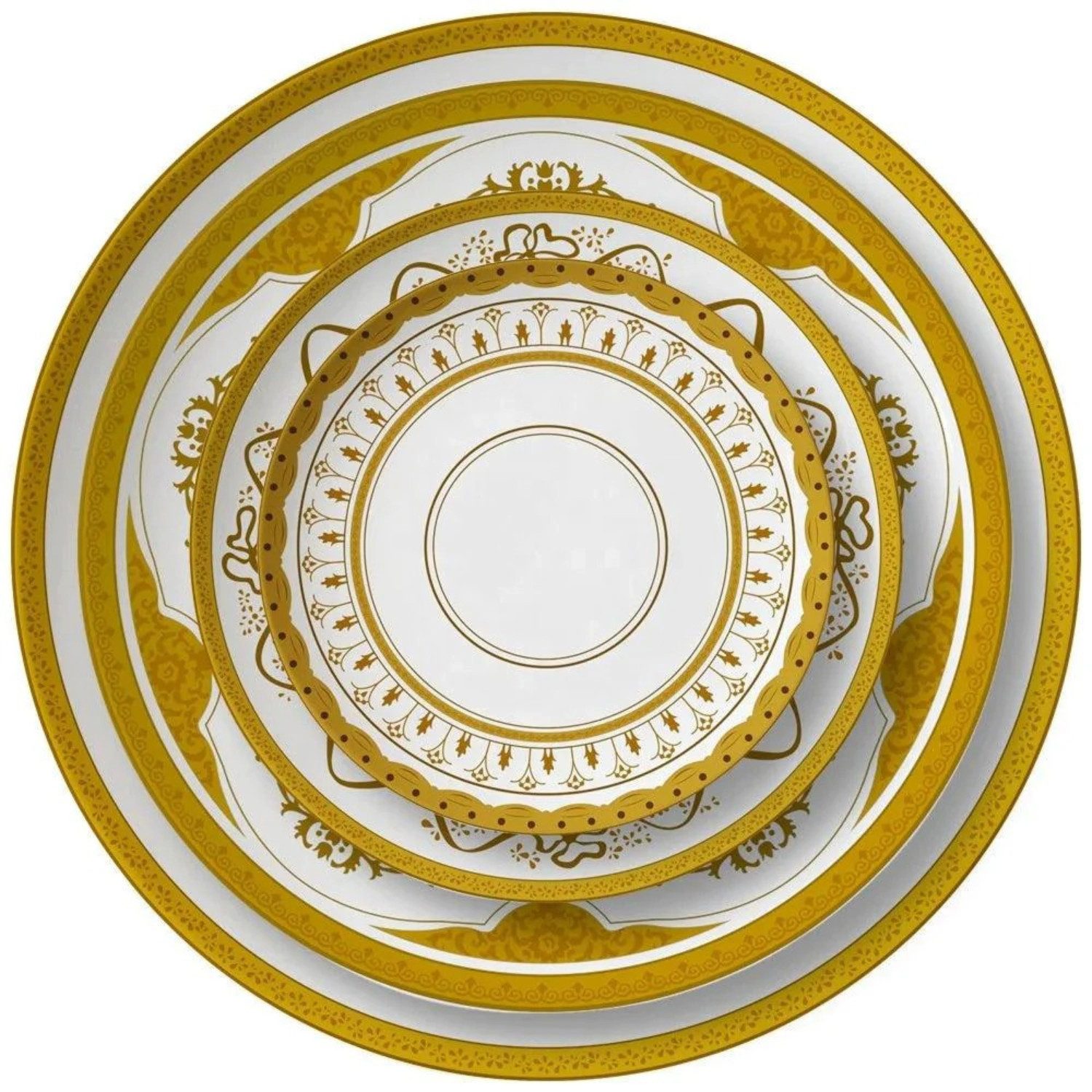 Quality Elegance Teller-Set Luxuriöses Nordic Gold Bone China Geschirrset (4-tlg)