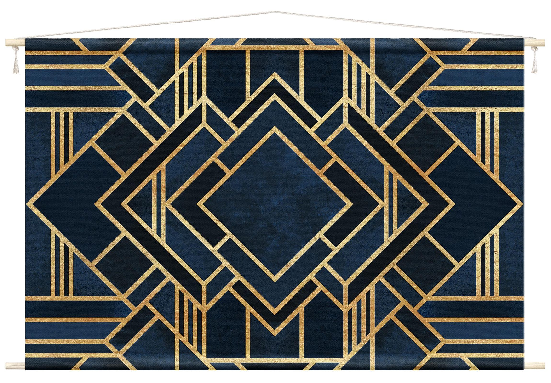 Bilderdepot24 Wandteppich modern Muster Abstrakt Aquarell Geometrisch gold, rechteckig, Höhe: 2.6 mm, großes Wandbild aus Natur-Baumwolle Wandbehang Stoffbild Tuch Wollseil
