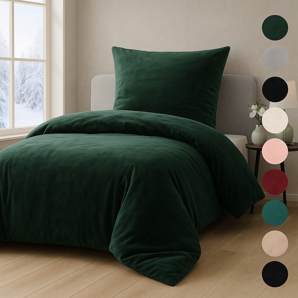 Malika Bettwäsche aus 100% Mikrofaser, 135x200 + 80x80 cm Cashmere Touch, Dunkelgrün, Cashmere Touch, 2 teilig, Für Allergiker geeignet, pflegeleicht, angenehm weicher Stoff