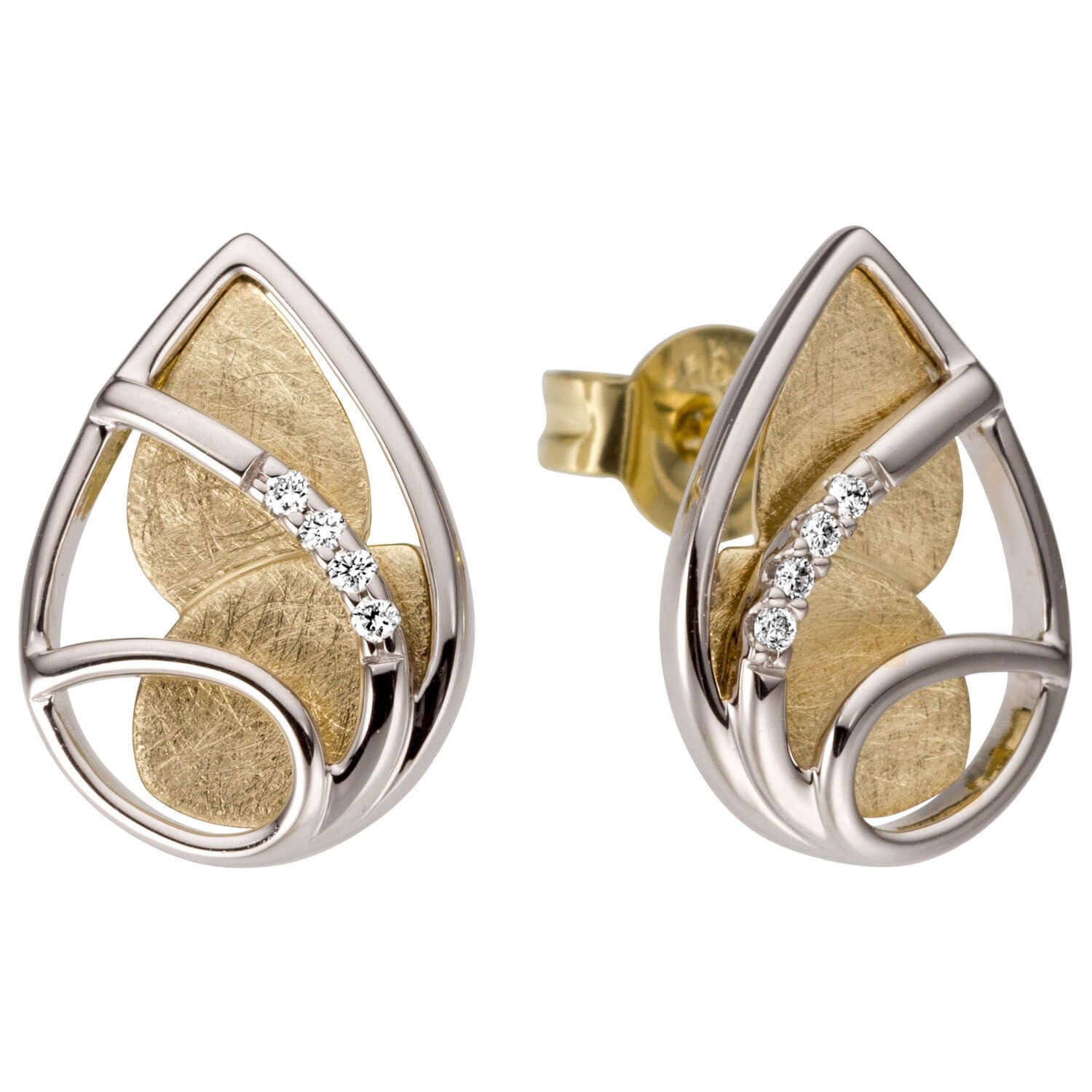 Schmuck Krone Paar Ohrstecker Ohrstecker Tropfen 585 Gold bicolor mit 8 Brillanten, Gold 585