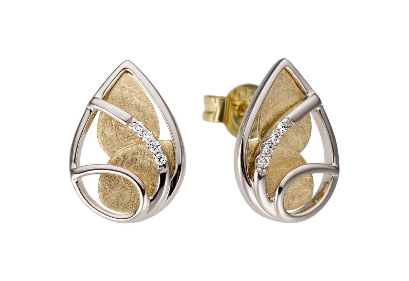 Schmuck Krone Paar Ohrstecker Ohrstecker Tropfen 585 Gold bicolor mit 8 Brillanten, Gold 585