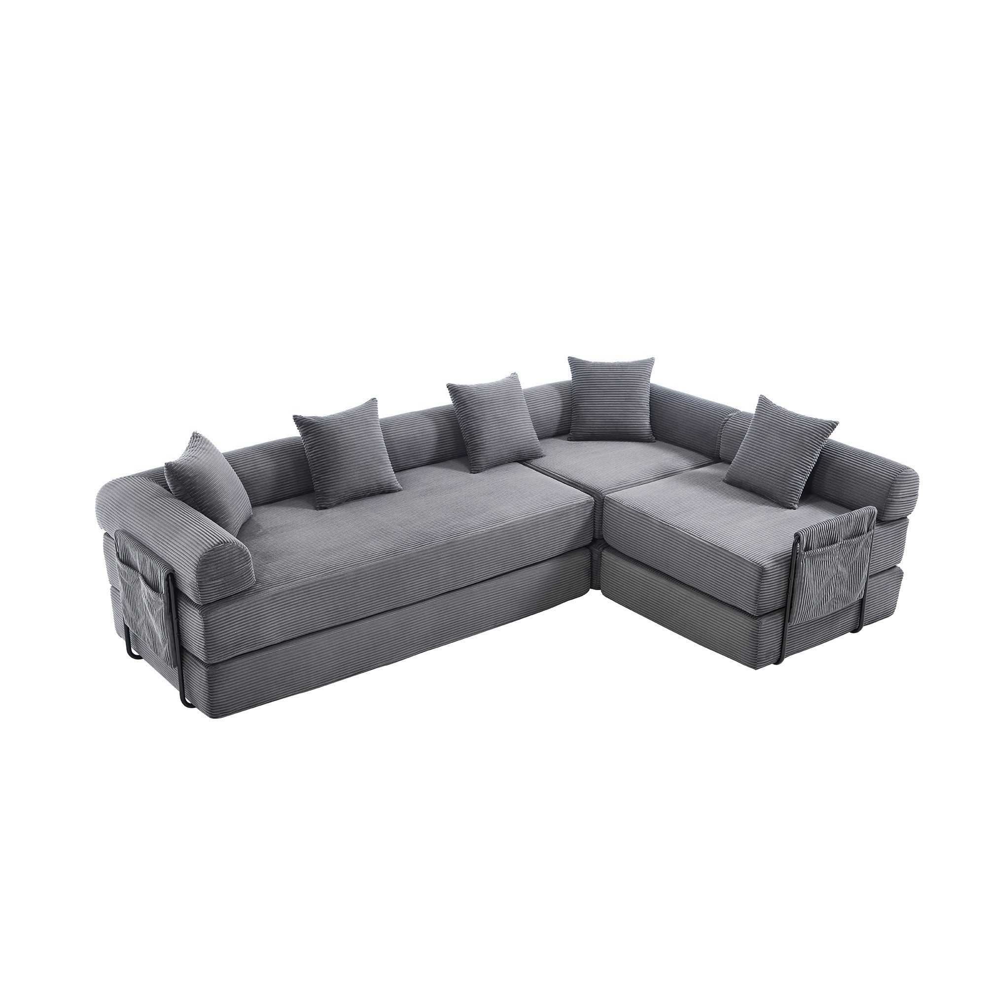 HAUSS SPOLE Schlafsofa mit Schlaffunktion Ecksofa mit Stauraum Wohnzimmersofa,grau