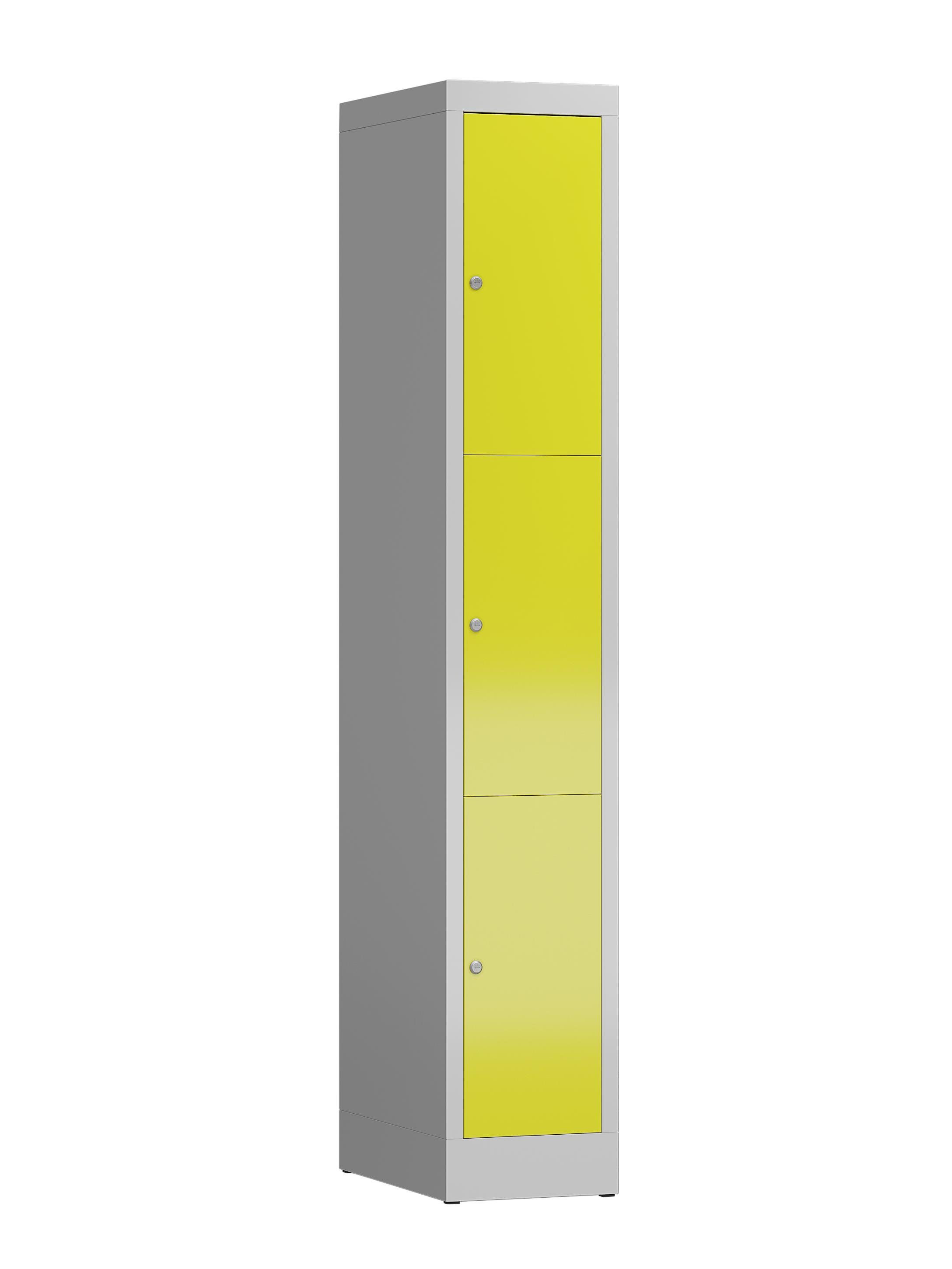 (1-St) Fächer, RAL Gelb verschweißt montiert Montage 1 und 500 310 3 x ClassiX Steelboxx keine Fächerschrank x mm Schließfachschrank, 1800 - Korpus: erforderlich Türen: Lichtgrau/ 7035 Abteil, Komplett