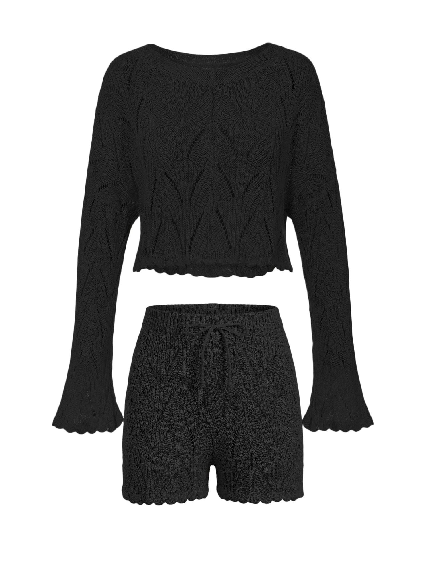Imily Bela Hausanzug Damen Zweiteiliges Strickset (Set, 2 tlg., Locker sitzendes Langarmshirt + Shorts mit Kordelzug)