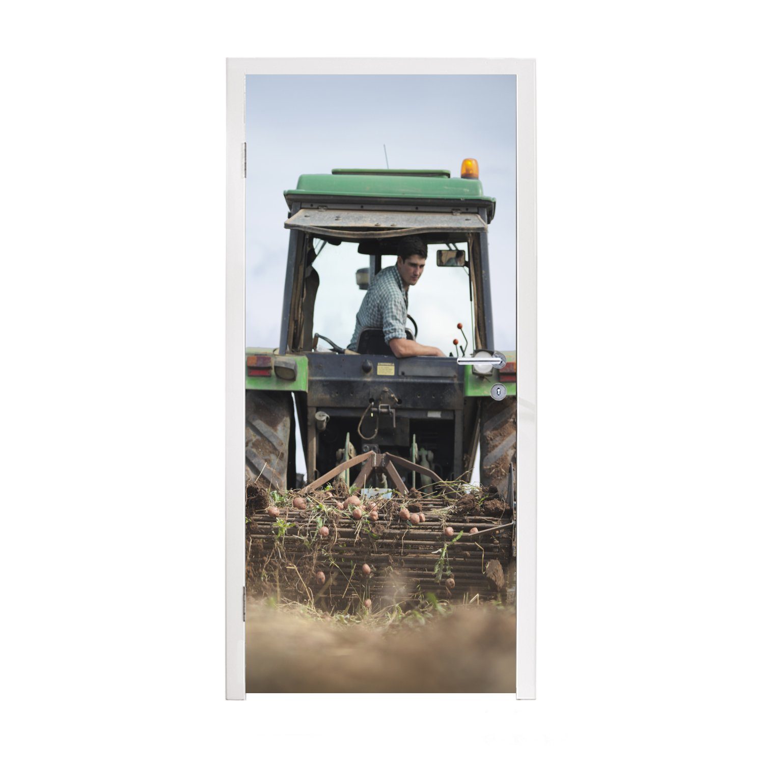MuchoWow Türtapete Traktor - Landwirt - Wolken, Matt, bedruckt, (1 St), Fototapete für Tür, Türaufkleber, 75x205 cm