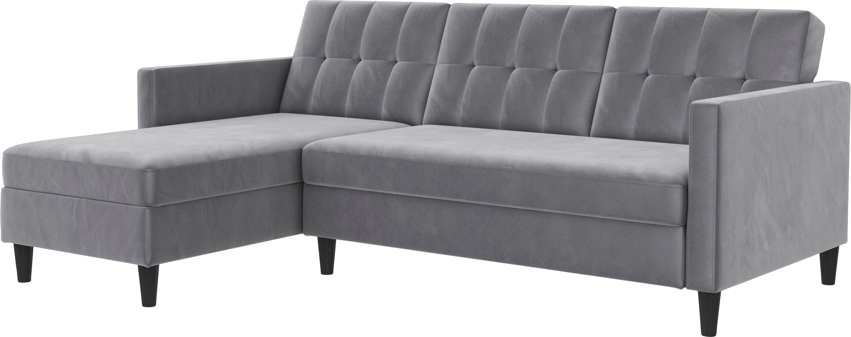 Dorel Home Ecksofa Hartford, mit Bettfunktion und montierbar Stauraum, beidseitig Recamiere