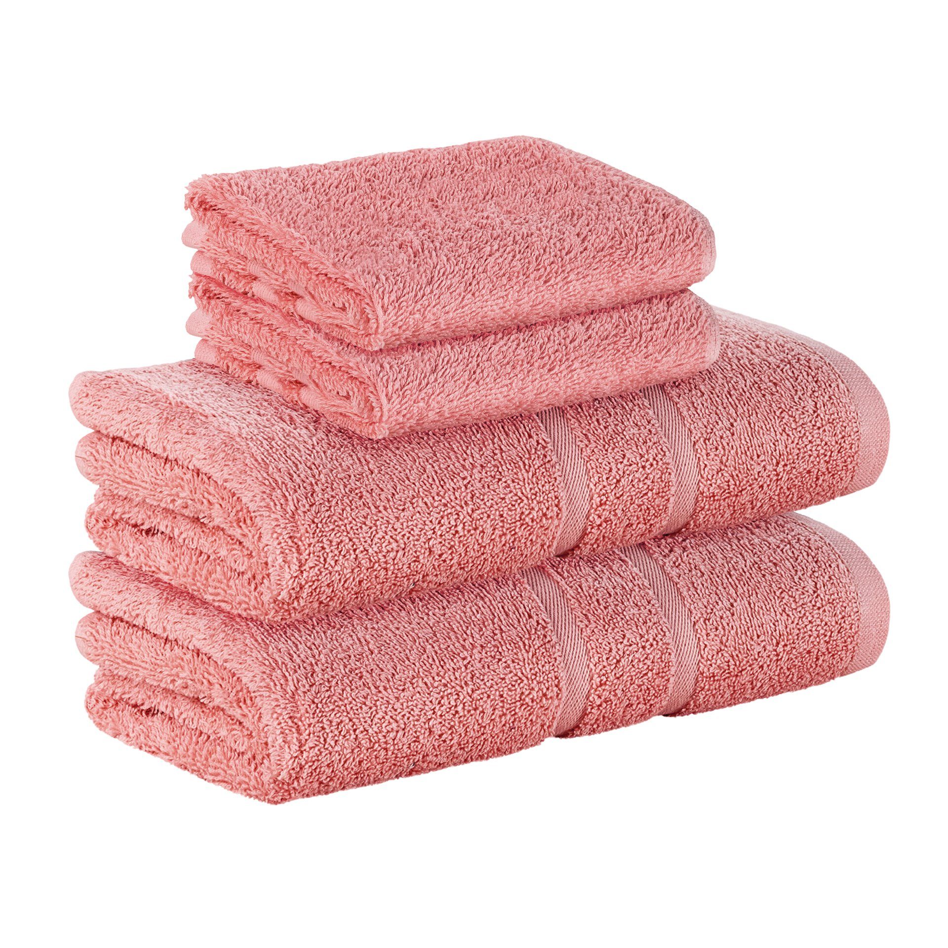 StickandShine Handtuch 2x Gästehandtuch 2x Handtücher als SET in verschiedenen Farben (4 Teilig) 100% Baumwolle 500 GSM Frottee 4er Handtuch Pack, 100% Baumwolle 500GSM Lachs | Kinderhandtücher