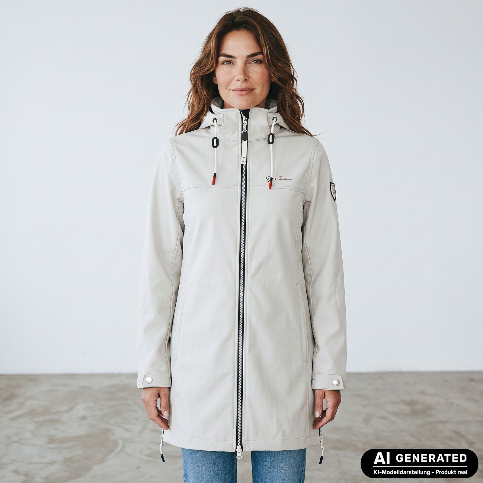 Dry Fashion Softshellmantel Hooge Damen Softshelljacke Mantel Outdoor-Jacke mit Fleece-Innenfutter Atmungsaktiv, Wind- und wasserabweisend, 2-Wege-Reißverschluss, Kapuze