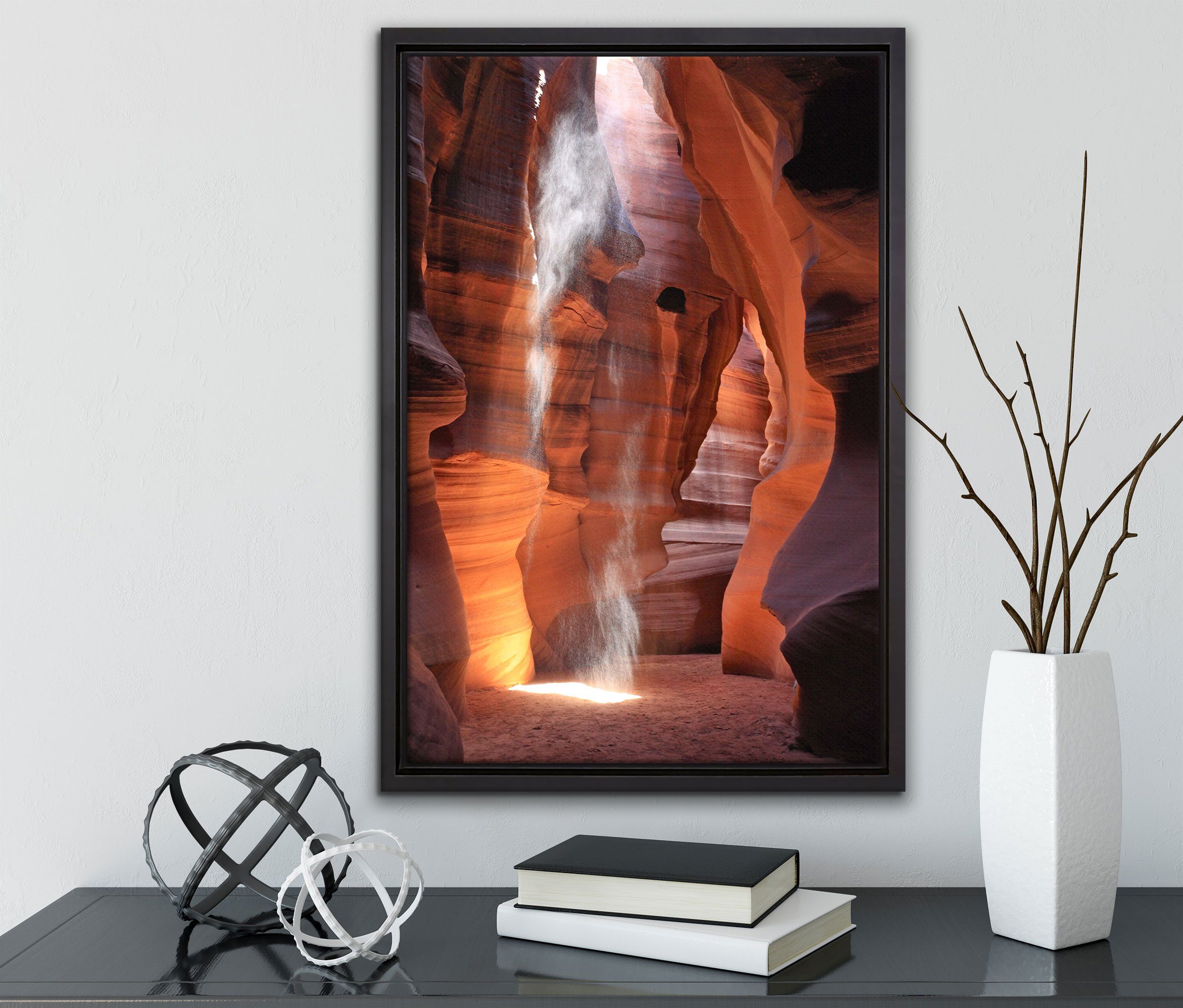 bespannt, Wanddekoration einem Pixxprint in (1 Zackenaufhänger Sand Schattenfugen-Bilderrahmen inkl. gefasst, St), Canyon, Antelope Leinwandbild Leinwandbild fertig