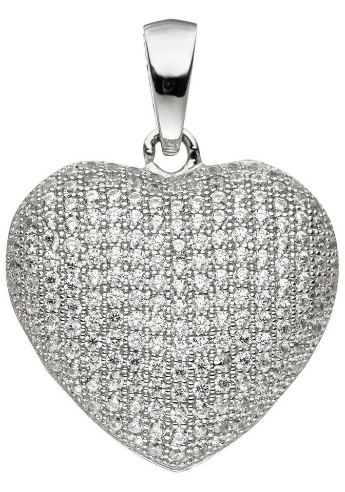 JOBO Herzanhänger Anhänger Herz, 925 Silber mit Zirkonia, Höhe ca. 19,7 mm,  Breite ca. 18,4 mm, Tiefe ca. 6,4 mm
