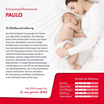 Kaltschaummatratze PAULO Kindermatratze 60x120 80x160 80x180 cm, FDM, 16 cm hoch, (Matratze Babymatratze, Allergiker geeignet), Wendematratze, 7 Zonen, H3