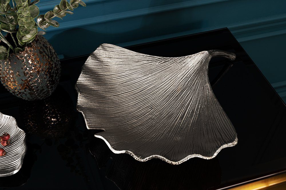· (Einzelartikel, riess-ambiente silber GINKGO · 42cm · 1 handmade · Obst Dekoschale Boho St), Metall Wohnzimmer