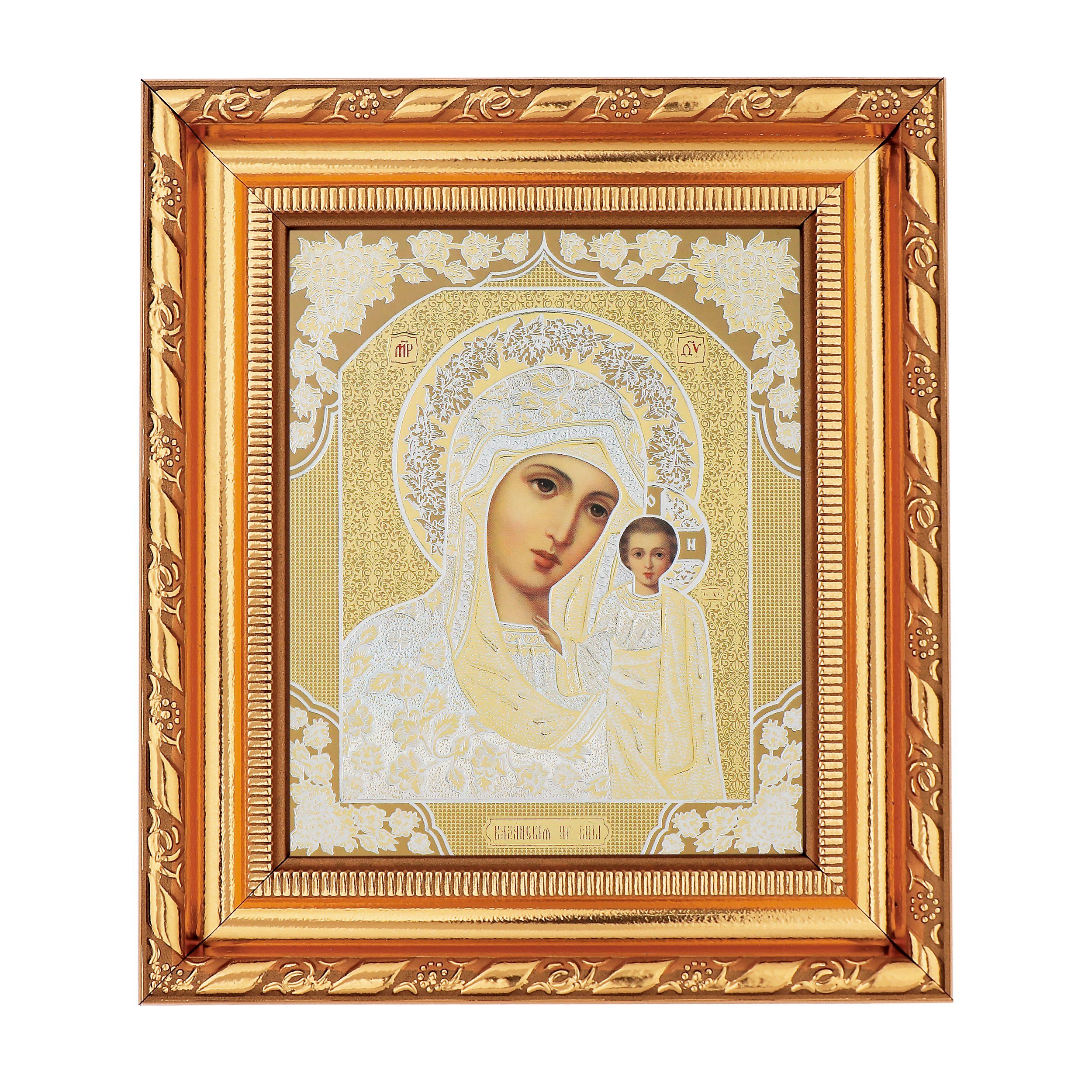 NKlaus Bild Gottesmutter Von Kazan Ikone, Rahmen mit Glas 14x16cm christlich ortho, Religion