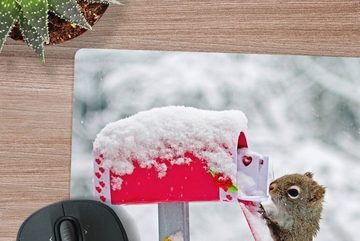 MuchoWow Gaming Mauspad Eichhörnchen - Briefkasten - Schnee - Winter (1-St), Mousepad mit Rutschfester Unterseite, Gaming, 40x40 cm, XXL, Großes