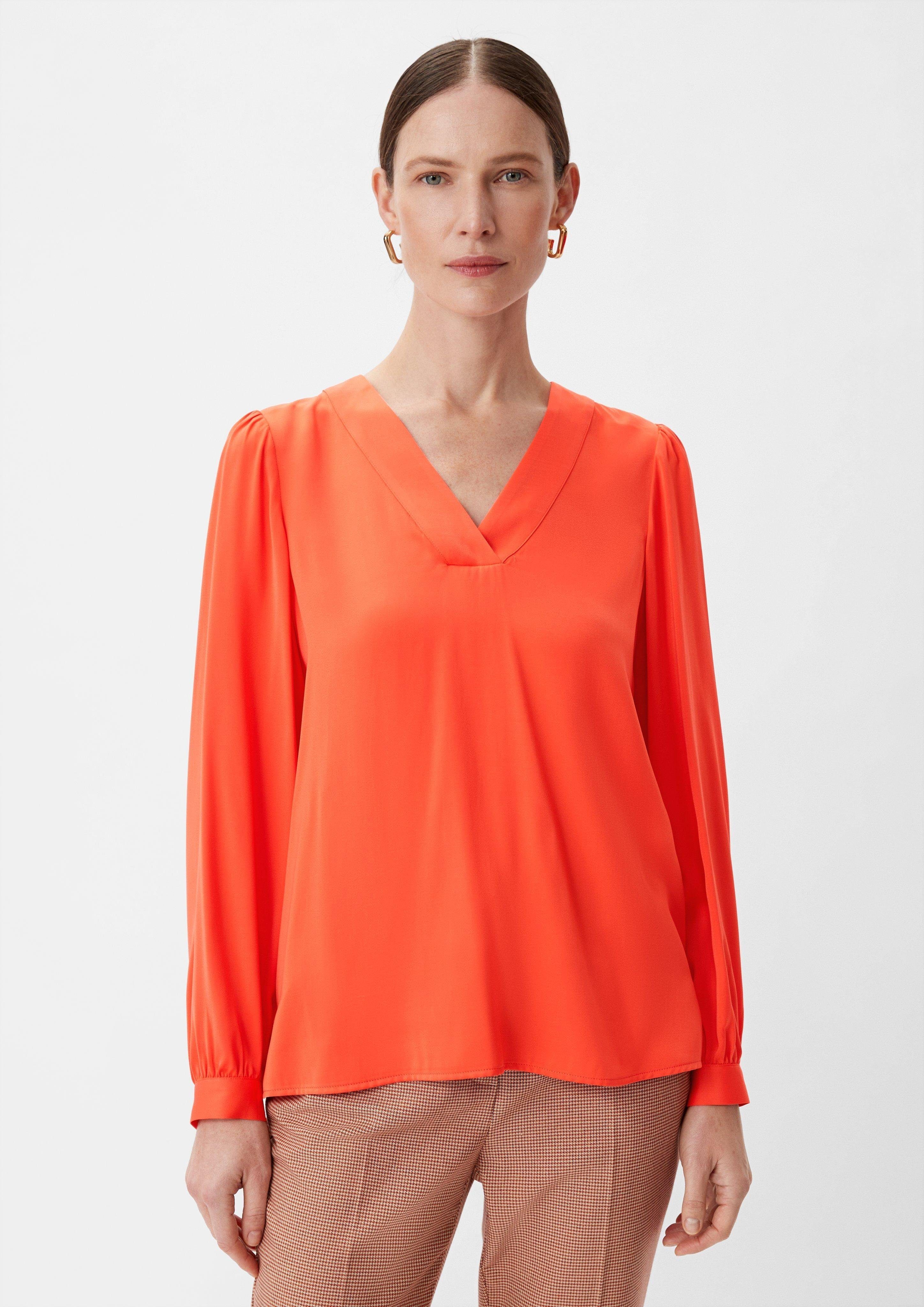 Comma Langarmbluse Satinbluse aus Viskosemix orange