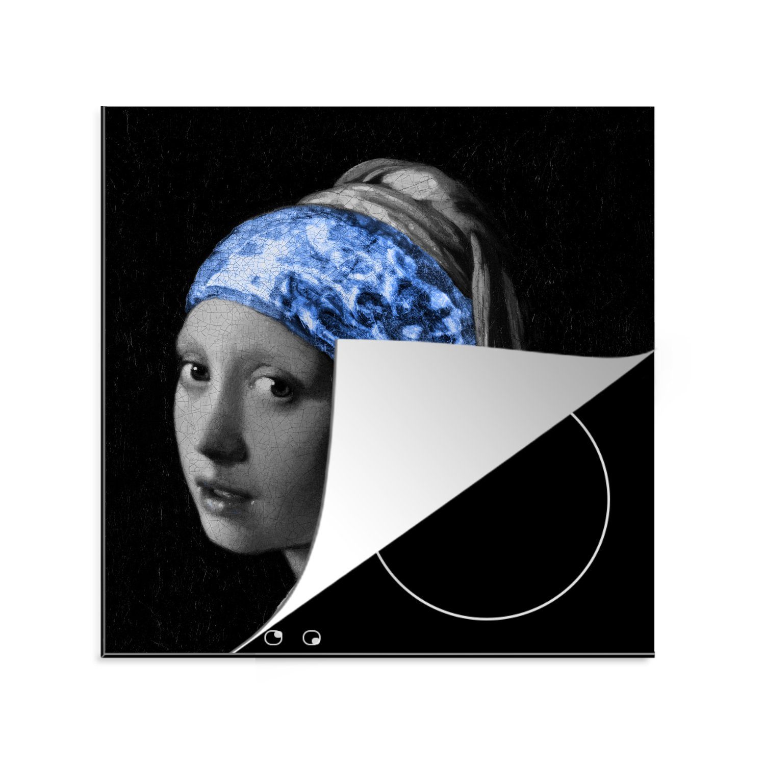 MuchoWow Herdblende-/Abdeckplatte Mädchen mit einem Perlenohrring - Vermeer - Blau, Vinyl, (1 tlg), 78x78 cm, Ceranfeldabdeckung, Arbeitsplatte für küche