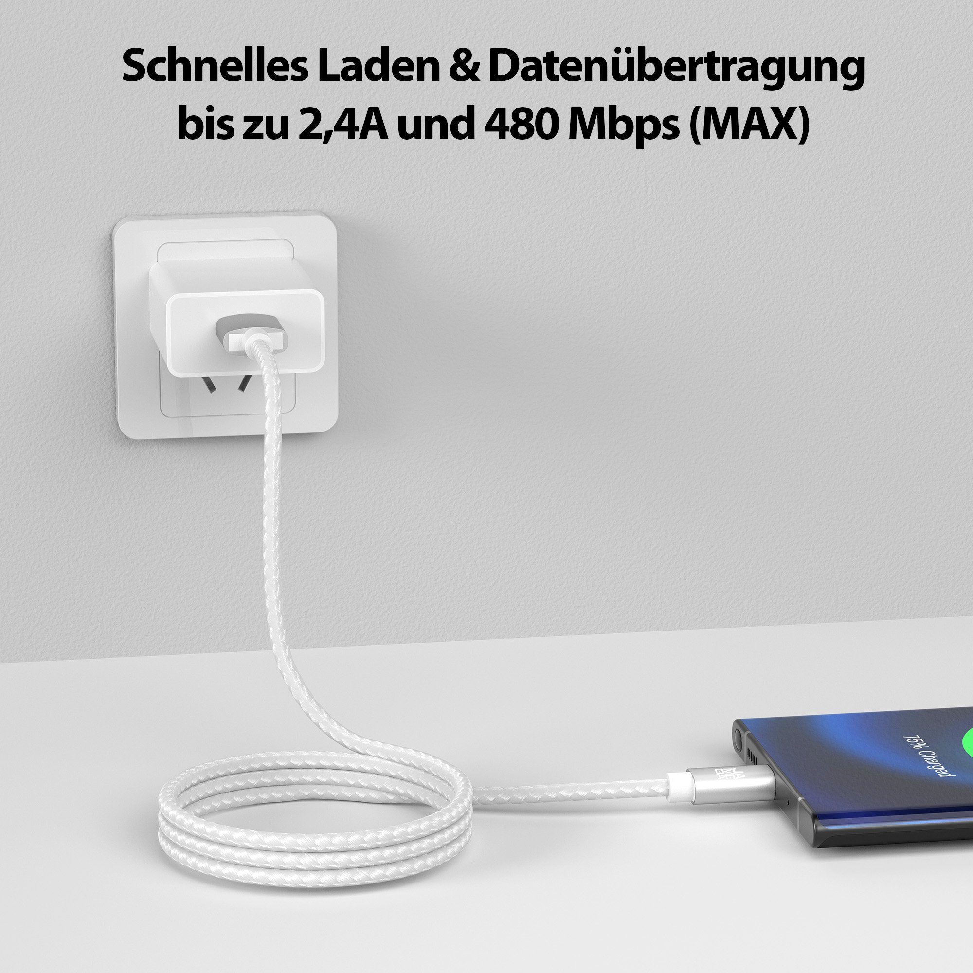 JAMEGA USB-C Datenkabel Ladekabel für Samsung Apple iPhone Huawei Xiaomi uvm. USB-Kabel, USB Typ A, USB Typ C, (200 cm) – Bild 2 von 5
