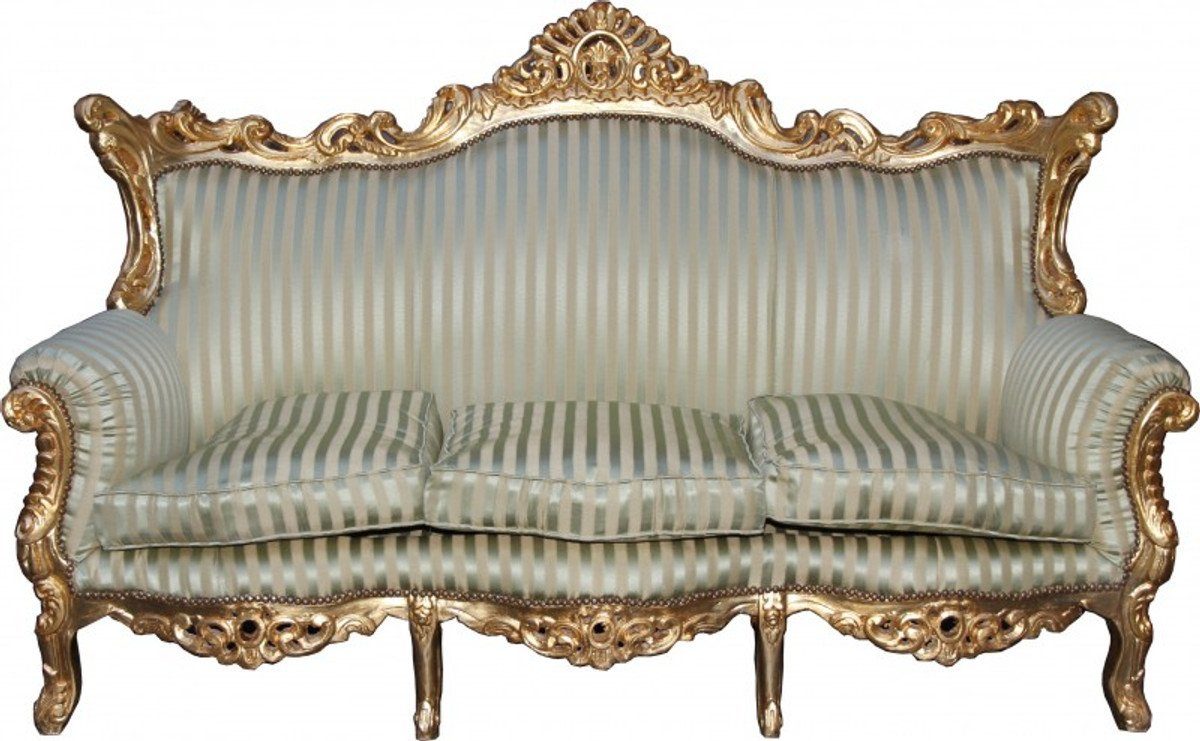 Casa Padrino 3-Sitzer Barock 3er Sofa Master Jadegrün/Beige / Gold Mod3 - Wohnzimmer Couch Möbel Lounge