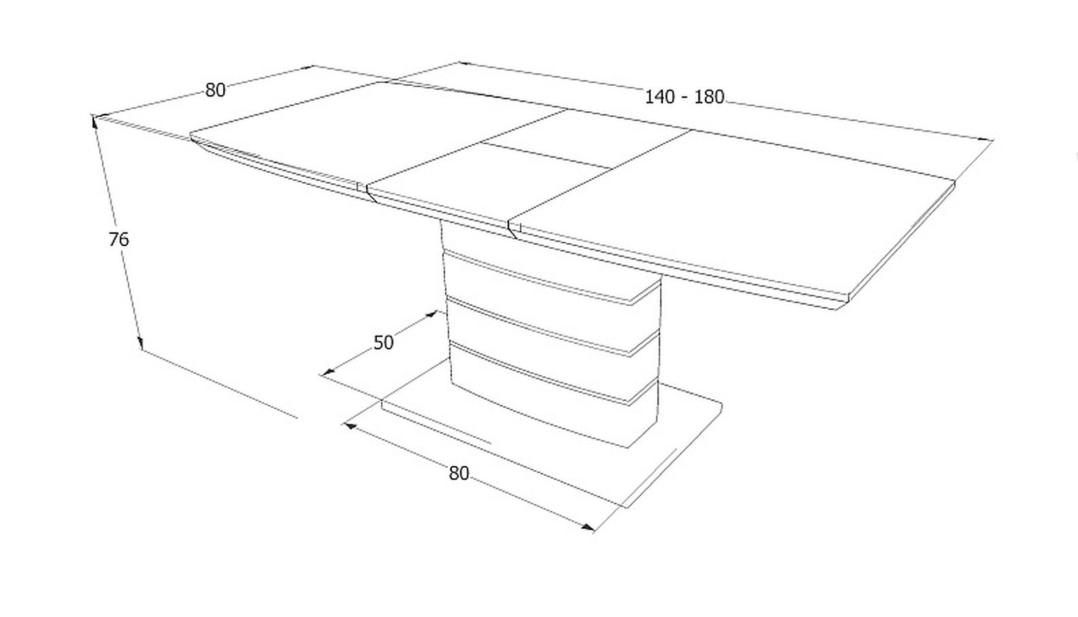 Beton - cm 140 Design Esstisch 180 Esstisch - designimpex Schwarz ausziehbar Esszimmer GS-666