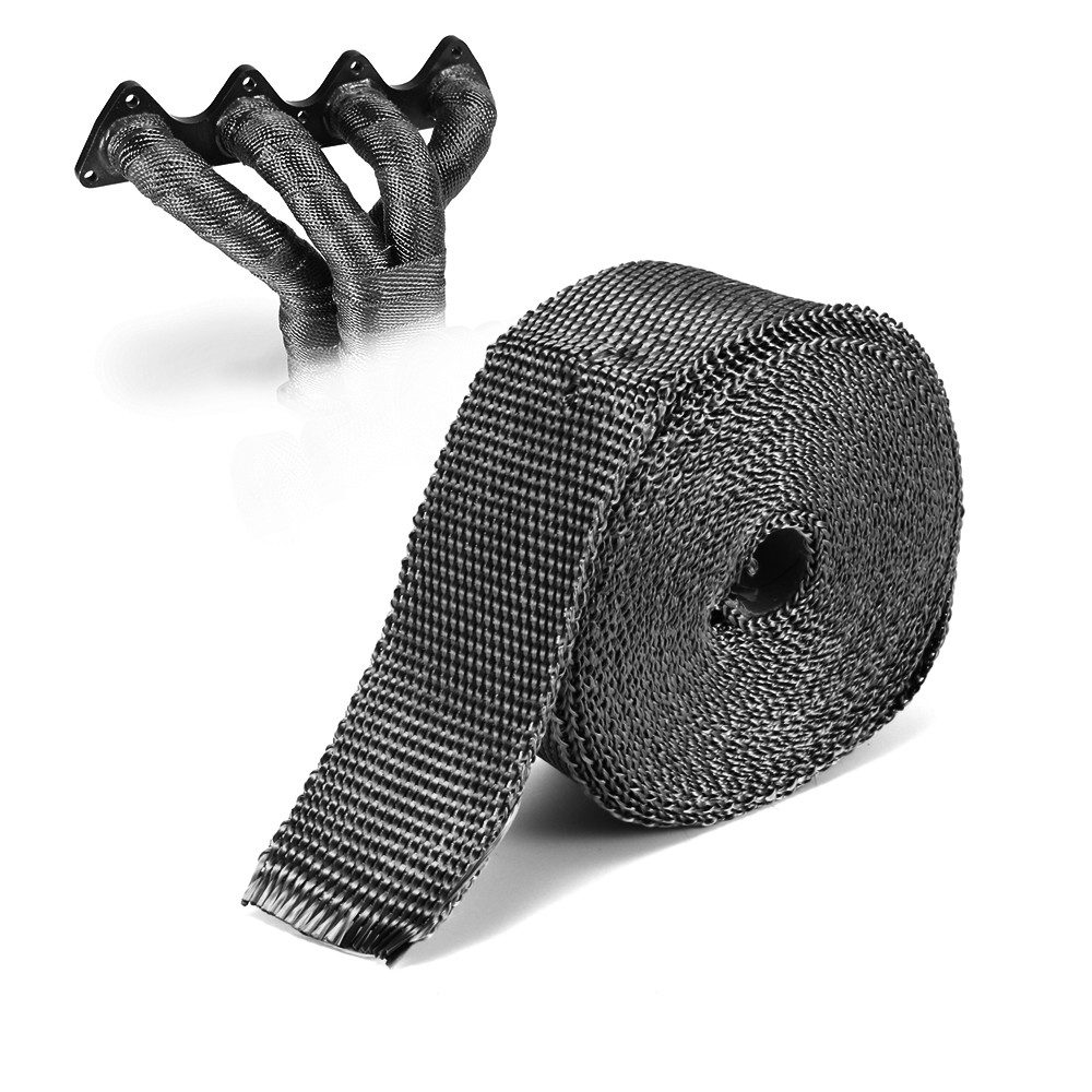 BlingBin Auspuff-Flexrohr Hitzeschutzband, Auspuffband Krümmerband mit Kabelbinder, (1er Set, 1-tlg), Titanium Faser Auspuffband Krümmerband für Motorrad Auto Auspuff