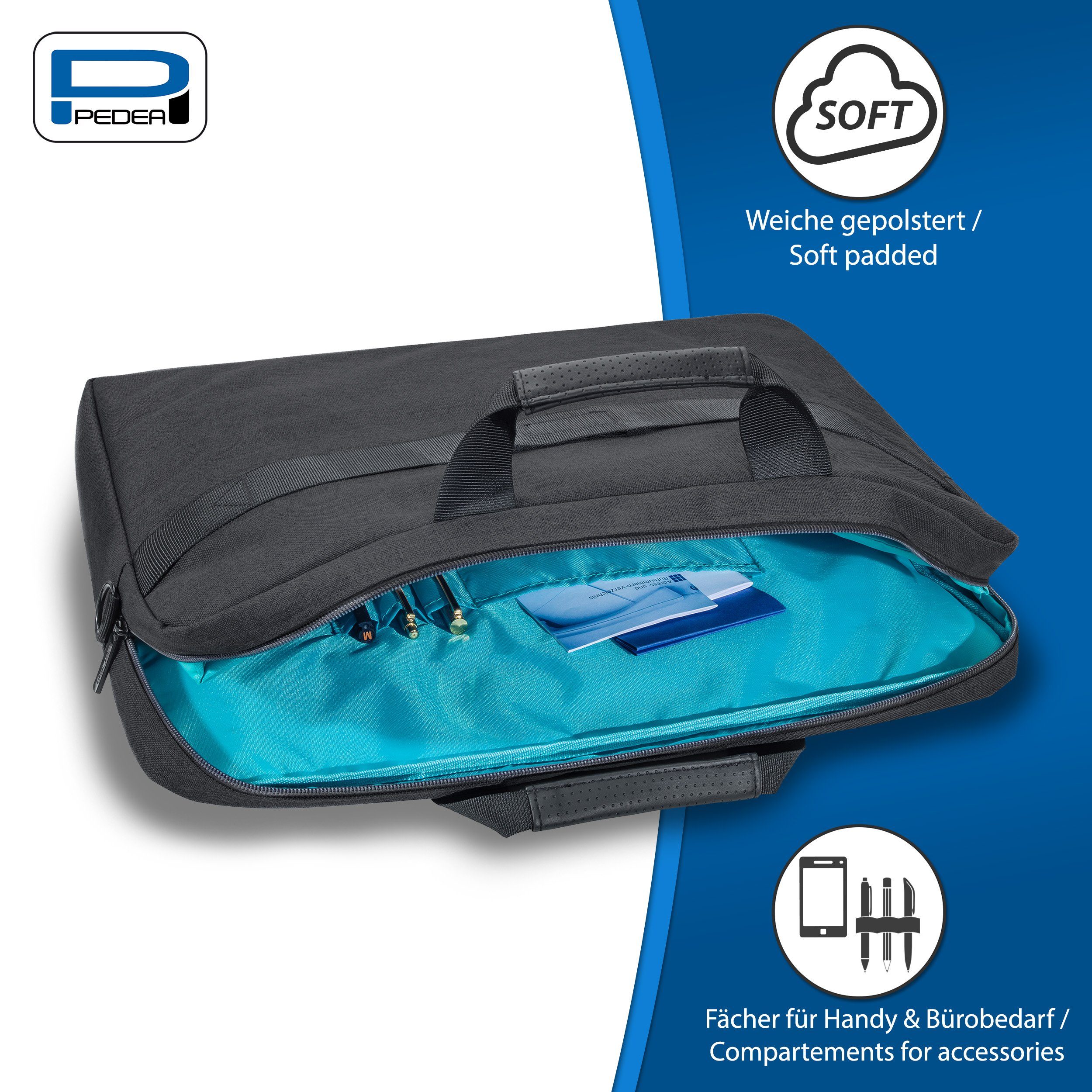 PEDEA Laptoptasche LIFESTYLE Notebooktasche mit Schultergurt 15,6 / 17,3 Zoll, dicke Polsterung, wasserabweisenden Materialien