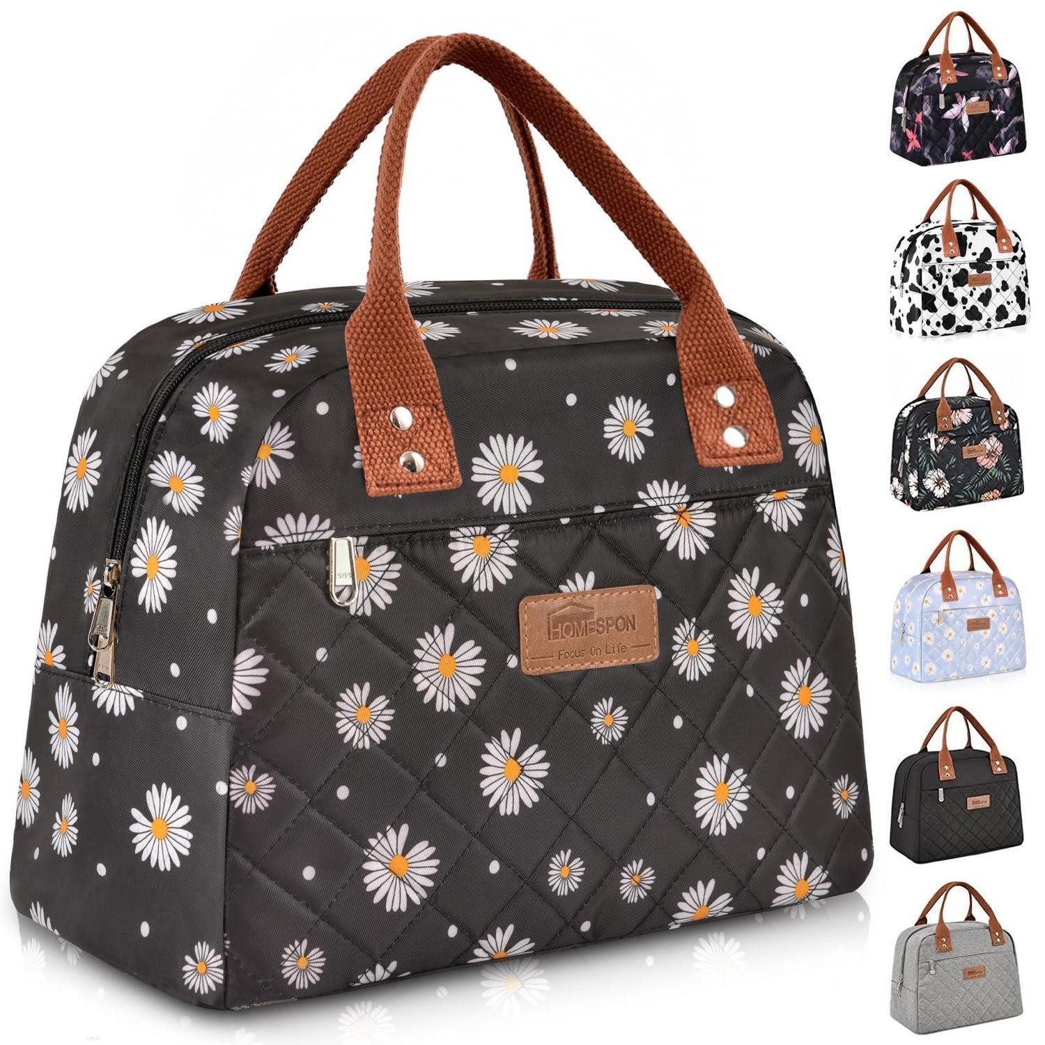 Kühltasche Lunchbag Isoliert Kühltasche Damen Herren Schule Schwarze Chrysantheme