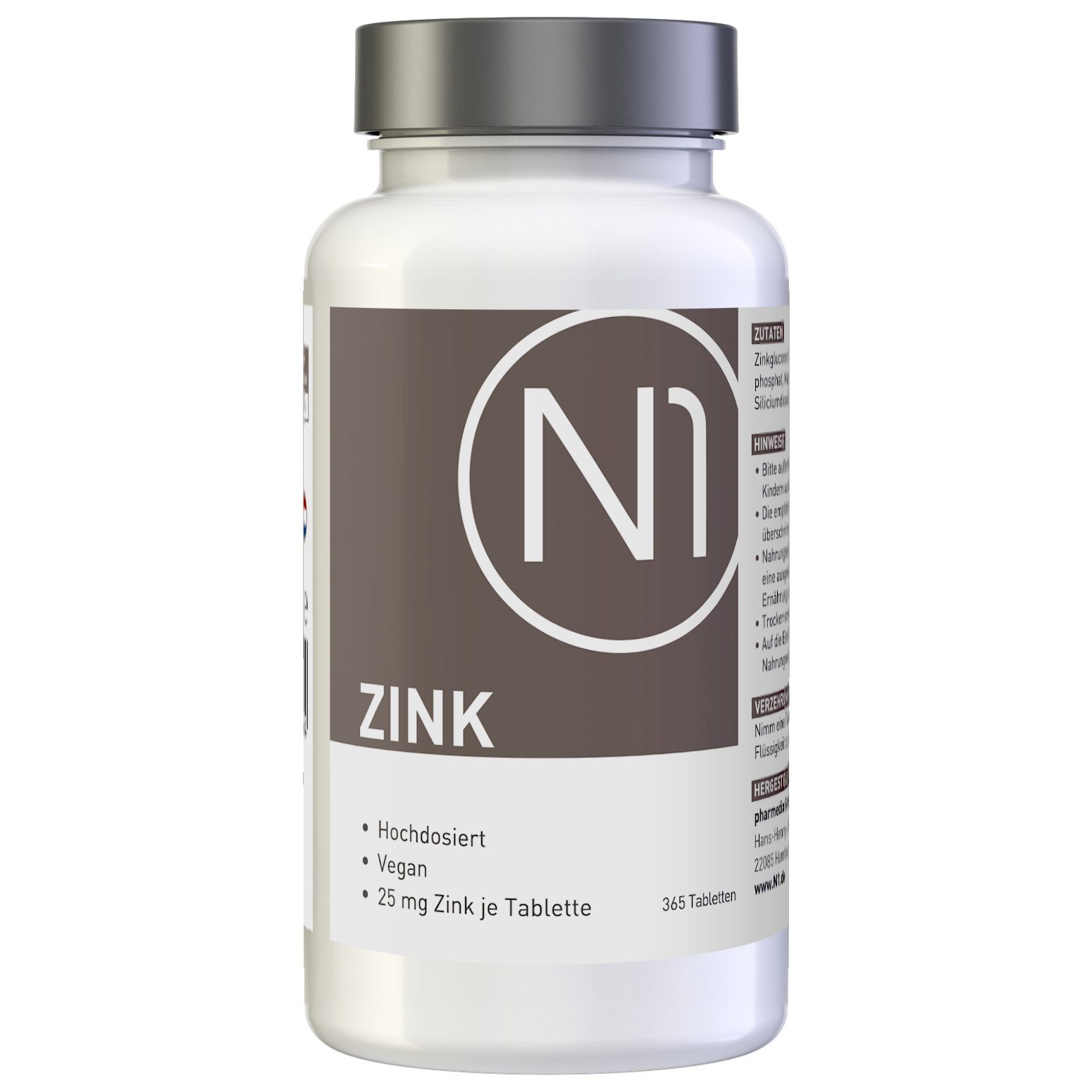 N1 Healthcare N1 ZINK 25mg, 365 vegane Tabletten Tabletten, 365 St., 84 g