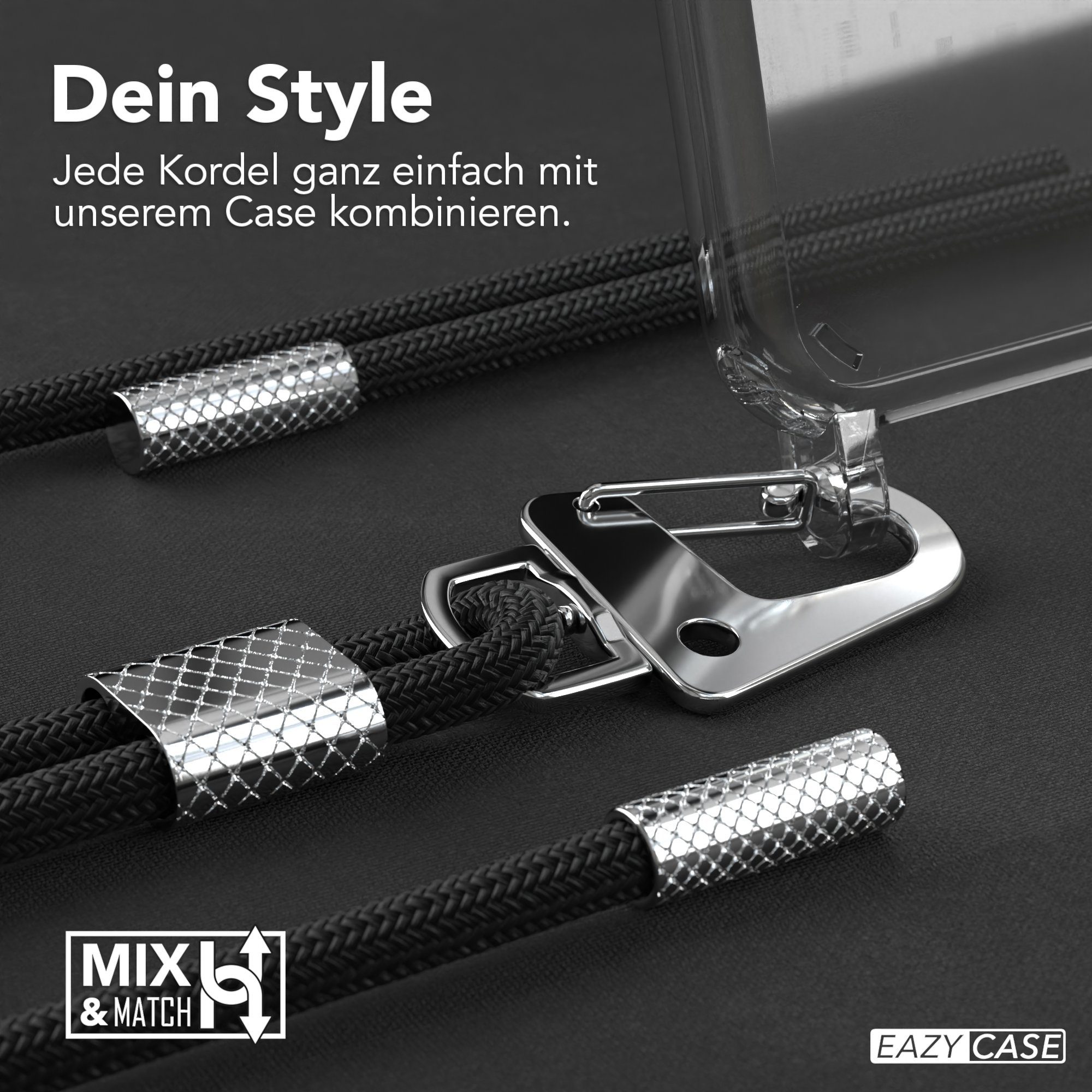 EAZY CASE Handykette Silikonhülle mit Kette für iPhone X / iPhone XS 5,8 Zoll, Ketten Hülle Transparent Case Kettenhülle abnehmbare Kordel Schwarz