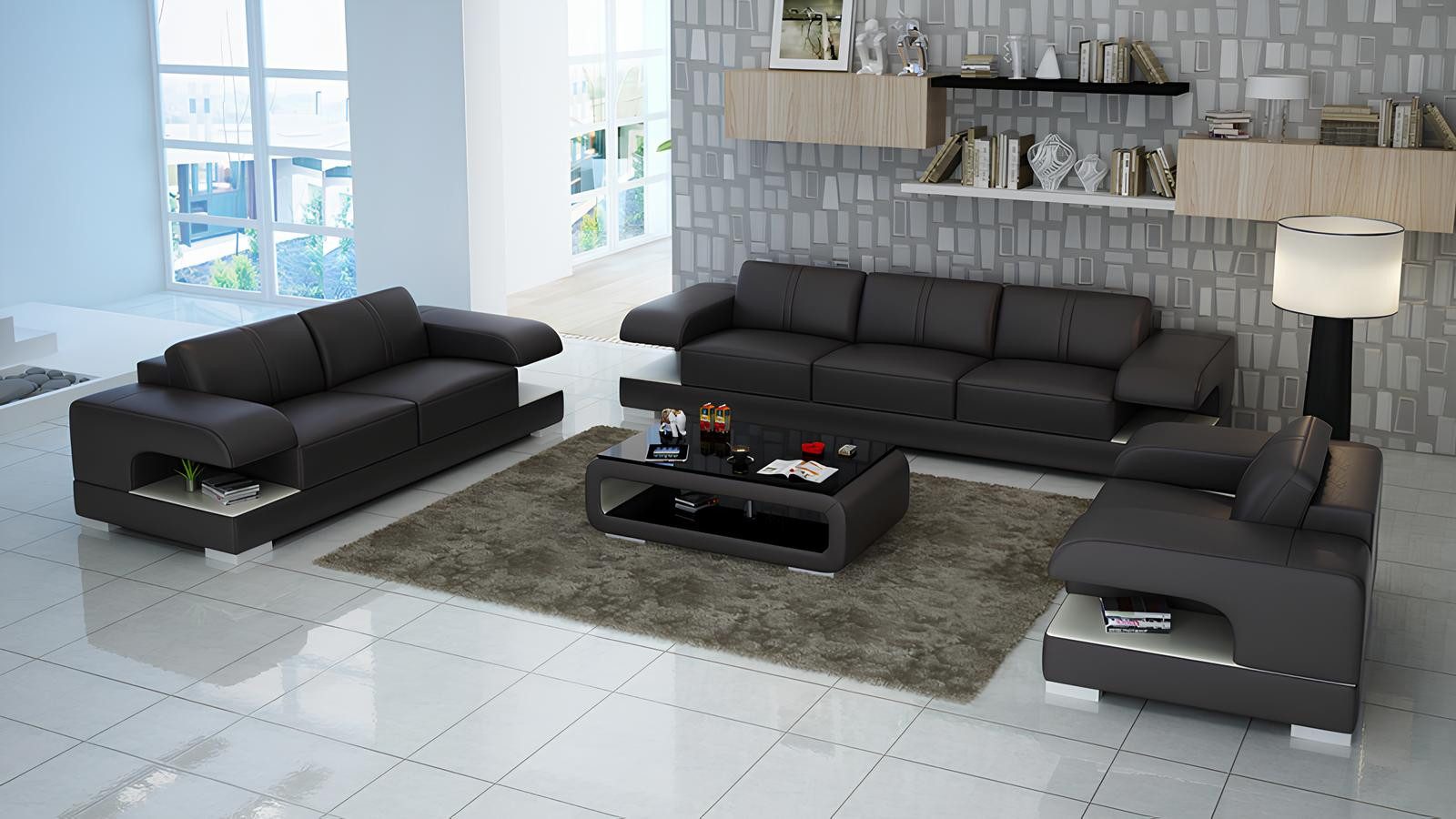 Xlmoebel Polstergarnitur Modernes Ledersofa mit USB-Anschluss und hochwertiger Verarbeitung, (Sofagarnitur 3+2+1 Sitzer G8028D), Hergestellt in Europa