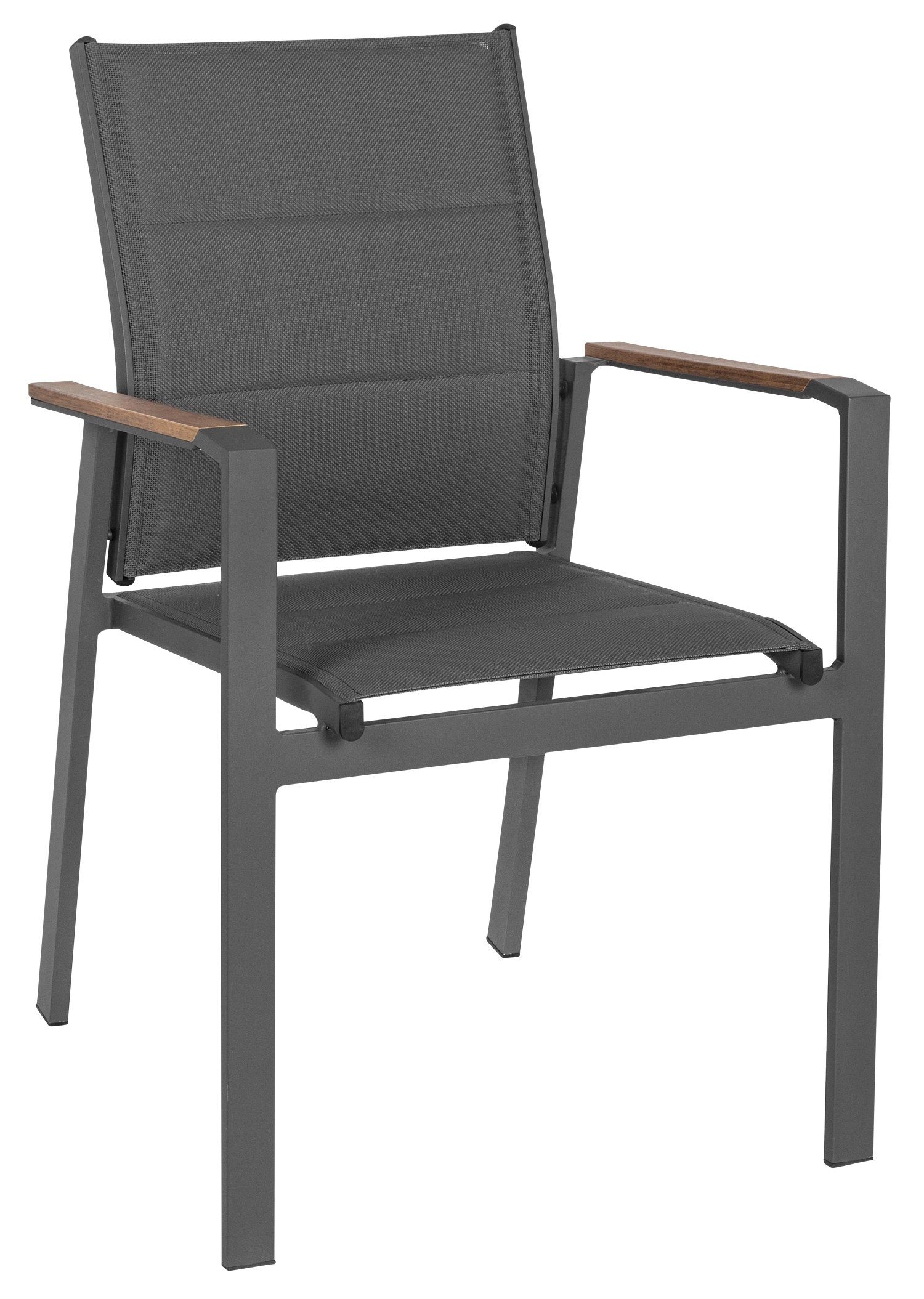Bizzotto Gartenstuhl KUBIK, Anthrazit, Aluminium, Textilen, stapelbar, (1 St), Armlehnen aus Polywood