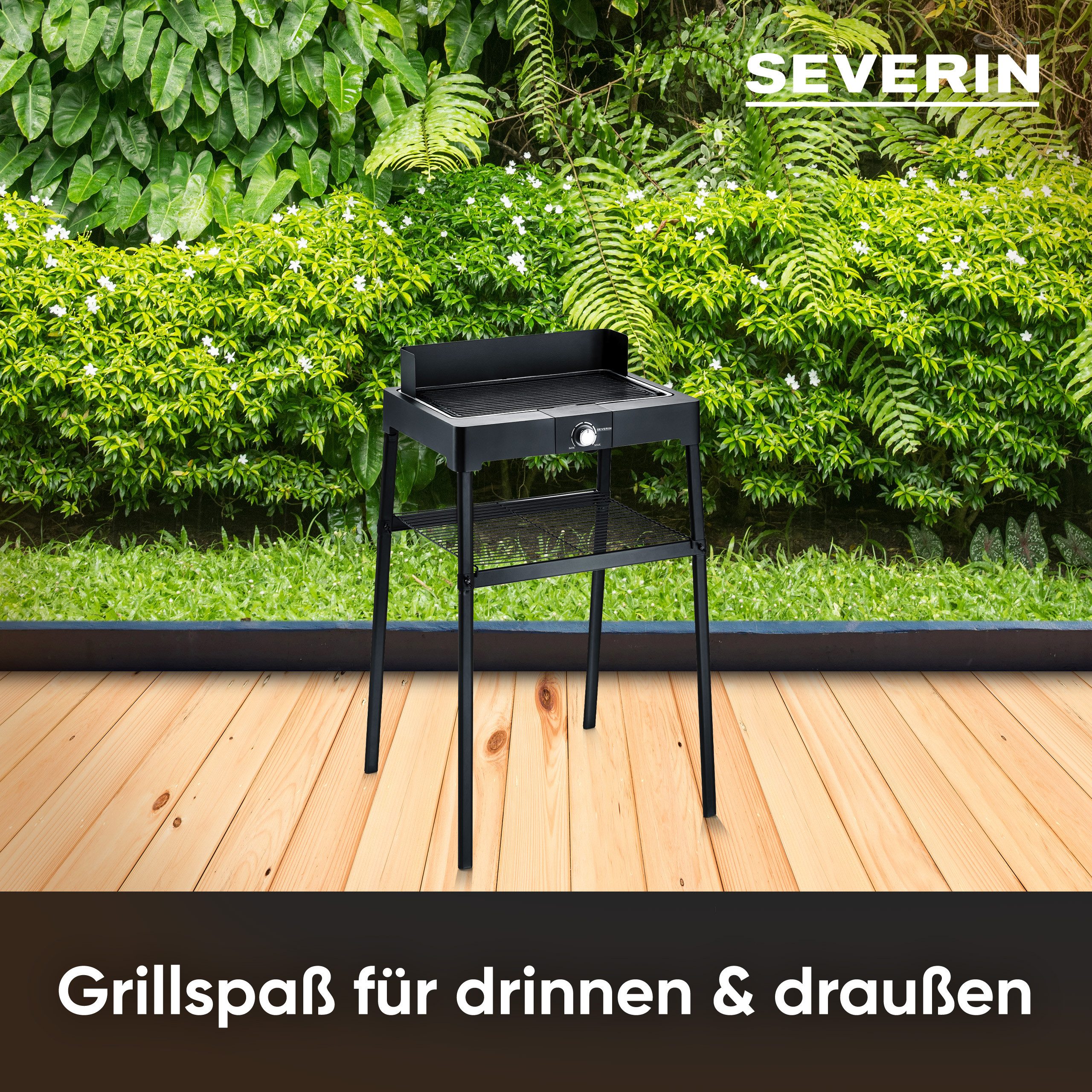 Severin Standgrill PG 8568, 2200 W, Elektrogrill mit Grillplatte, als Stand- oder Tischgrill nutzbar