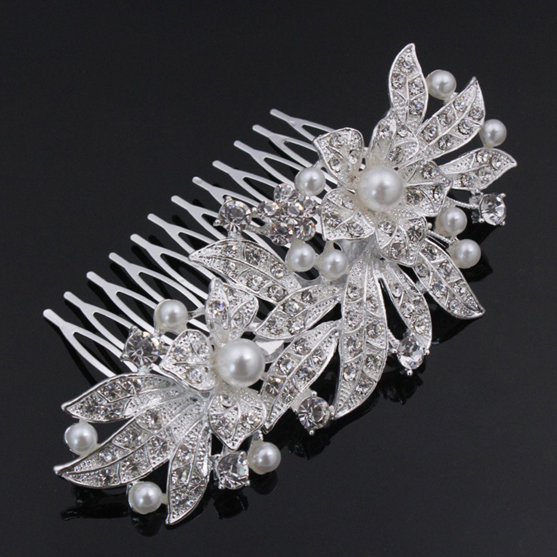 Luxus Braut Perlen Kopfbedeckungen Hochzeit Strass Haarkämme Blumen GLAMO Diadem