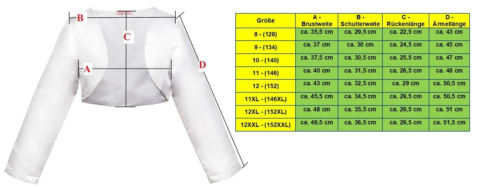 Märchenburg Bolerojacke Kinder Bolero, Kommunionjacke, Mädchen Bolerojacke, Satin Jacke, Weiß