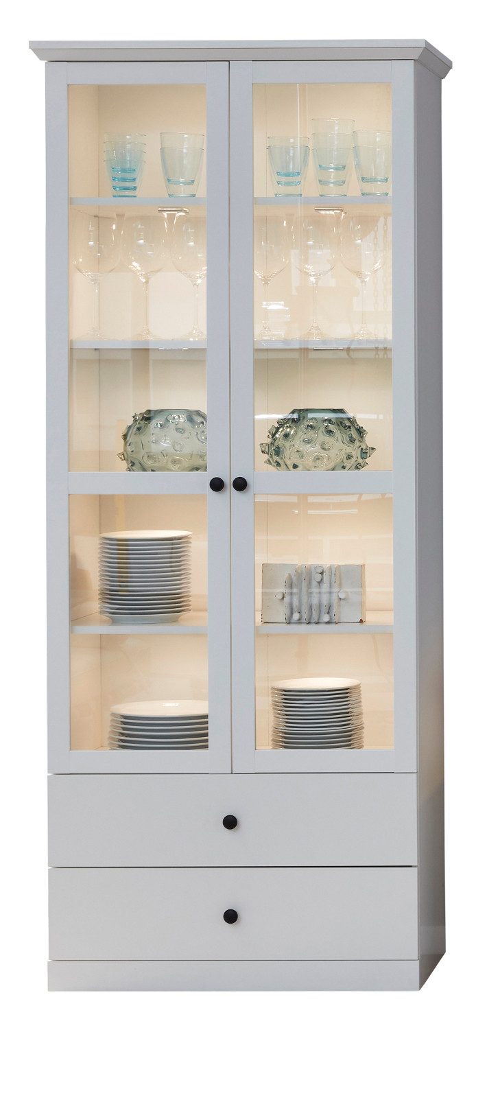 trendteam Stauraumvitrine Baxter (Vitrinenschrank in Landhaus weiß, 2-türig, 81 x 196 cm) mit Schubladen