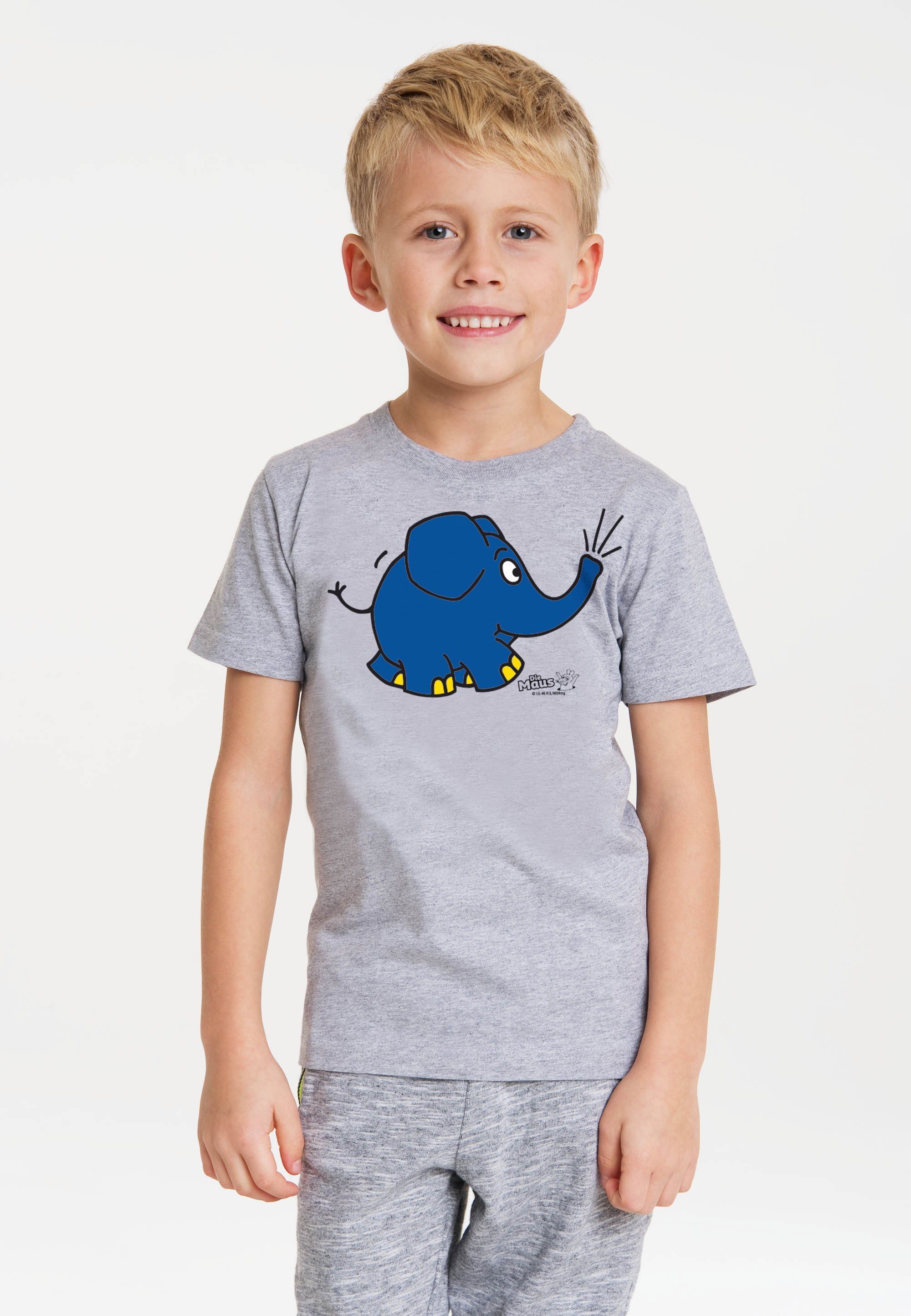 LOGOSHIRT T-Shirt Sendung mit der Maus - Elefant Törö mit coolem Print grau-meliert