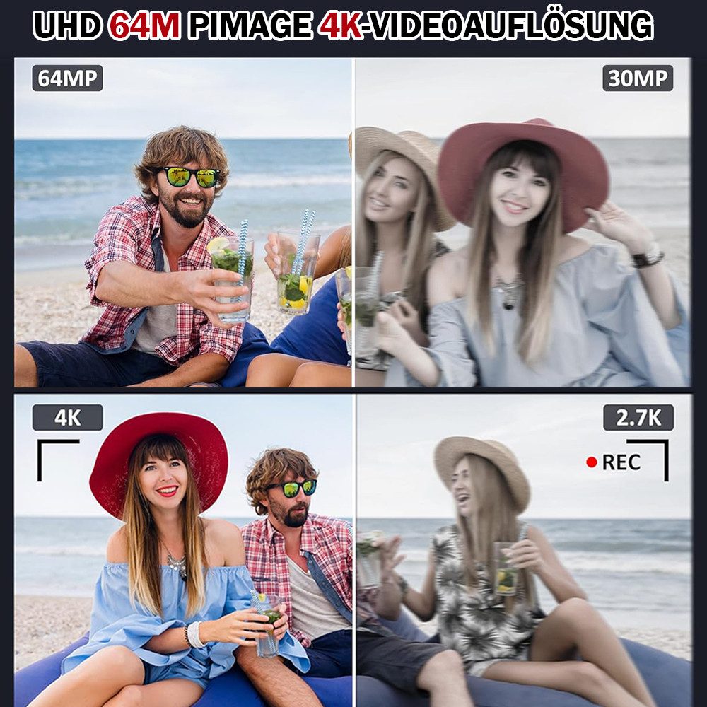 TUWENA 4K 64MP Digitalkamera mit 32 GB TF-Karte, Autofokus Fotoapparat Vollformat-Digitalkamera (mit 16X Digitalzoom Tragbar Kompaktkamera mit 1200mAh Batterie)