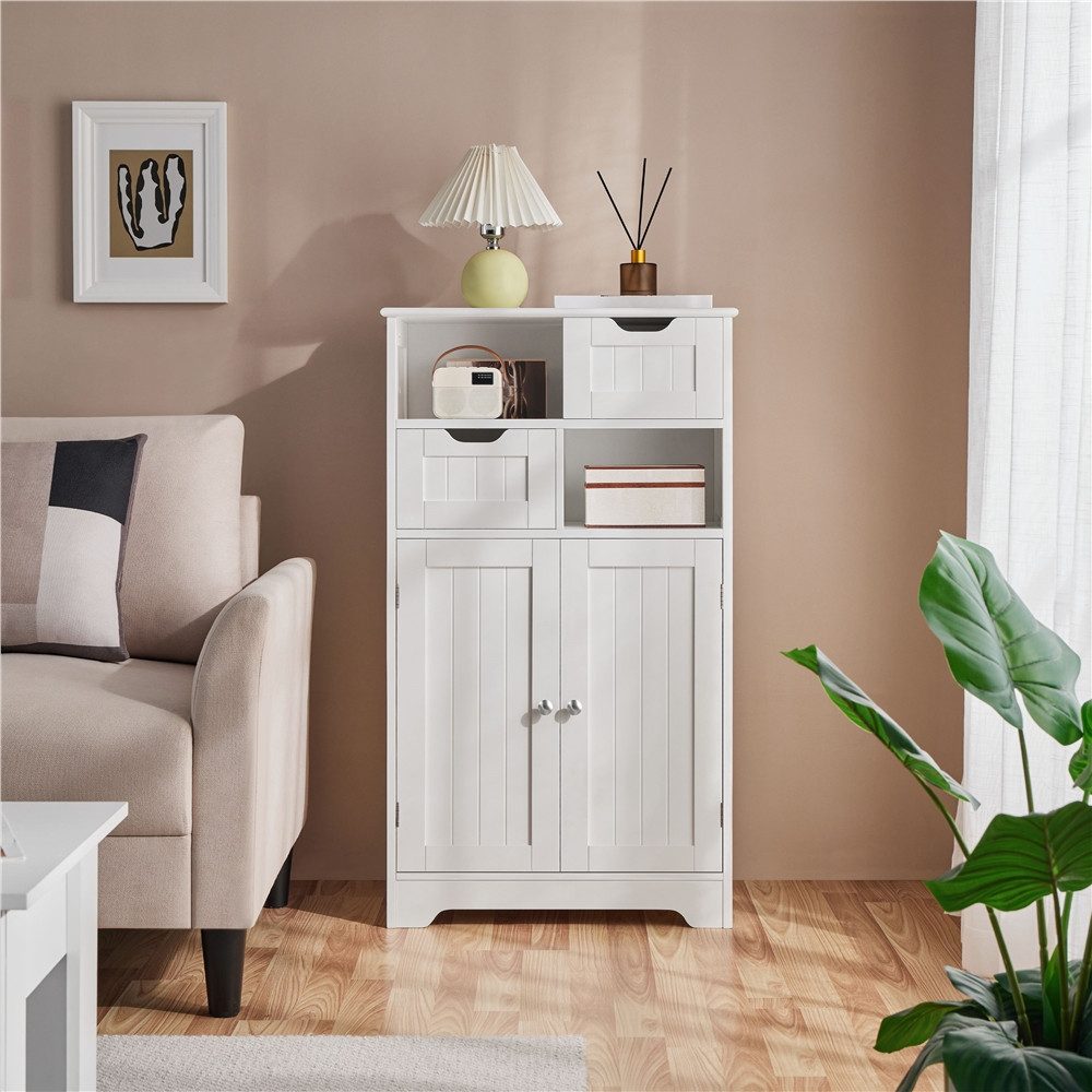 Yaheetech Badkommode Badezimmerschrank mit Schubladen & 1 Verstellbarem Einlegeboden, Badkommode Badmöbel Bodenschrank für Badezimmer/Wohnzimmer/Flur