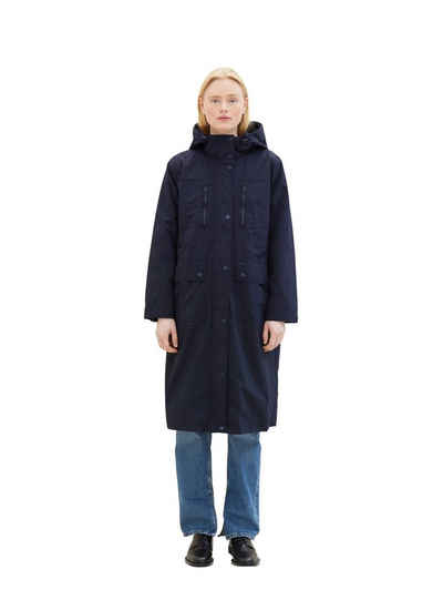 TOM TAILOR Denim Regenjacke mit Kapuze und in extra langer Form