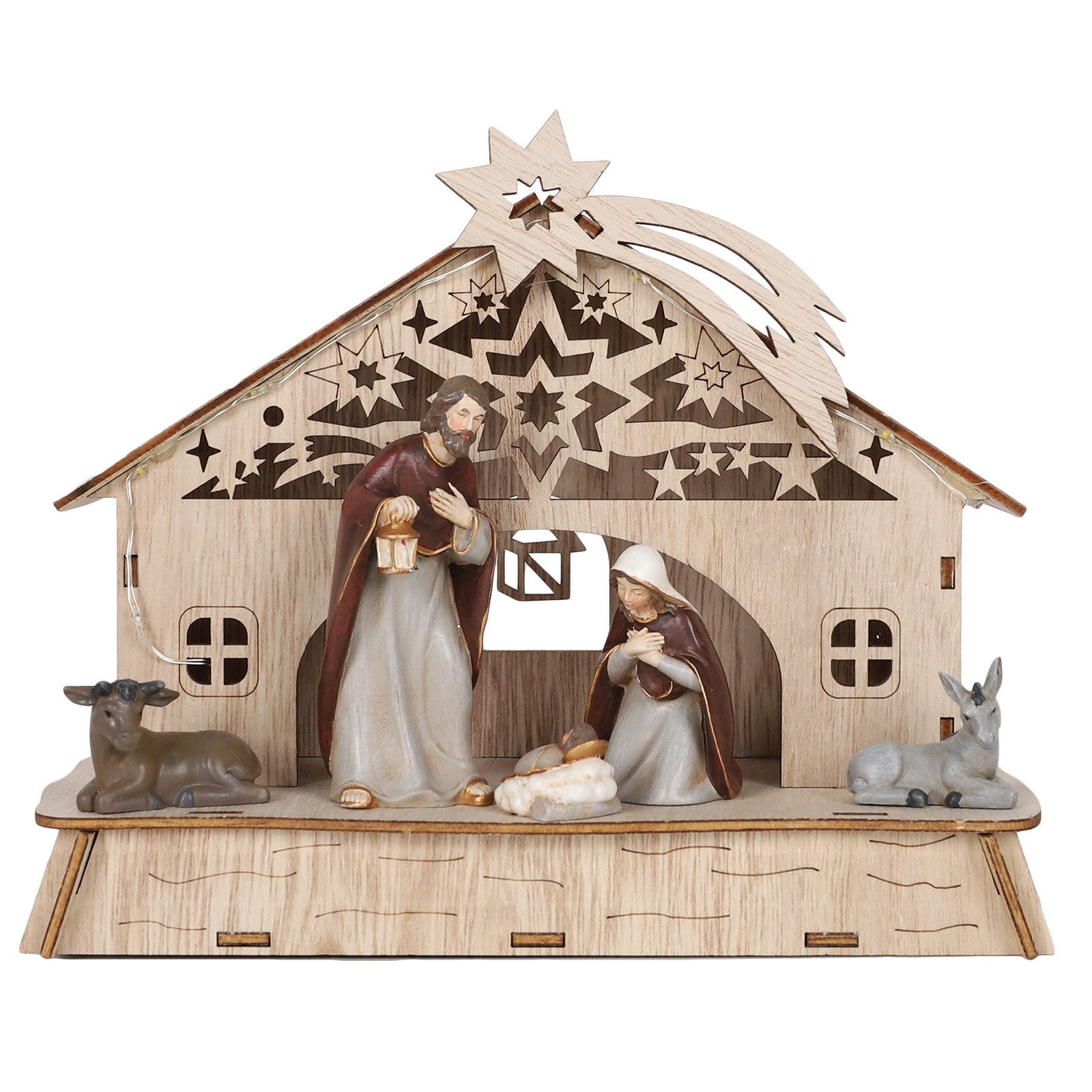 HTI-Living Weihnachtsfigur Krippe beleuchtet Heilige Familie (Stück, 1 St., 1 Dekoobjekt), Leuchtdeko Weihnachtsdekoration