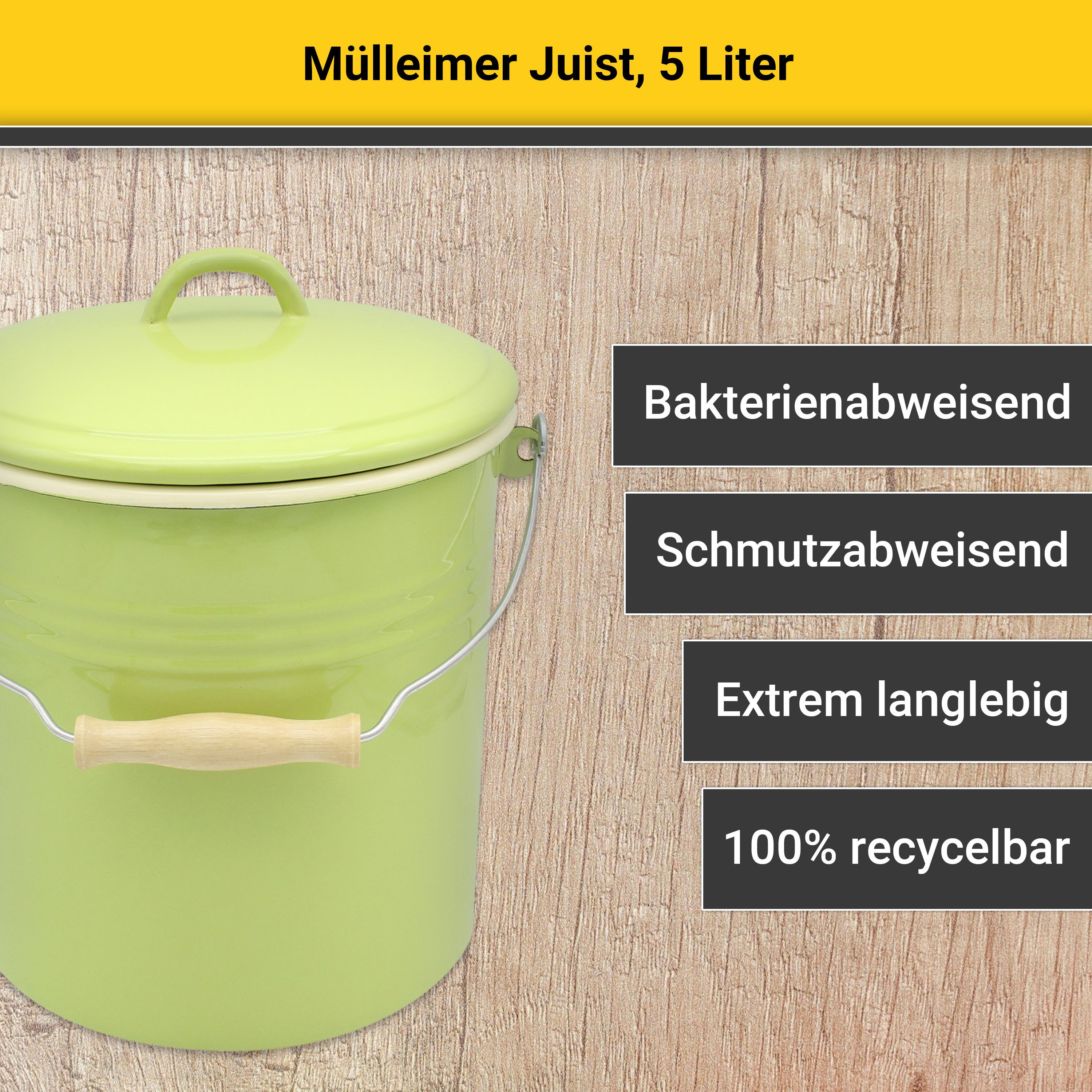 Krüger Mülleimer Emaille-Eimer mit Deckel Serie Rio, schnitt- / kratzfeste Oberfläche, bakterienabweisend, extrem langlebig