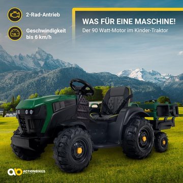 Actionbikes Motors Elektro-Kindertraktor Kinder Traktor mit Anhänger Elektro Fahrzeug, Belastbarkeit 28 kg, (2-tlg), inkl. Fernbedienung - Softstart - Gurt - 2x 12 V Motor