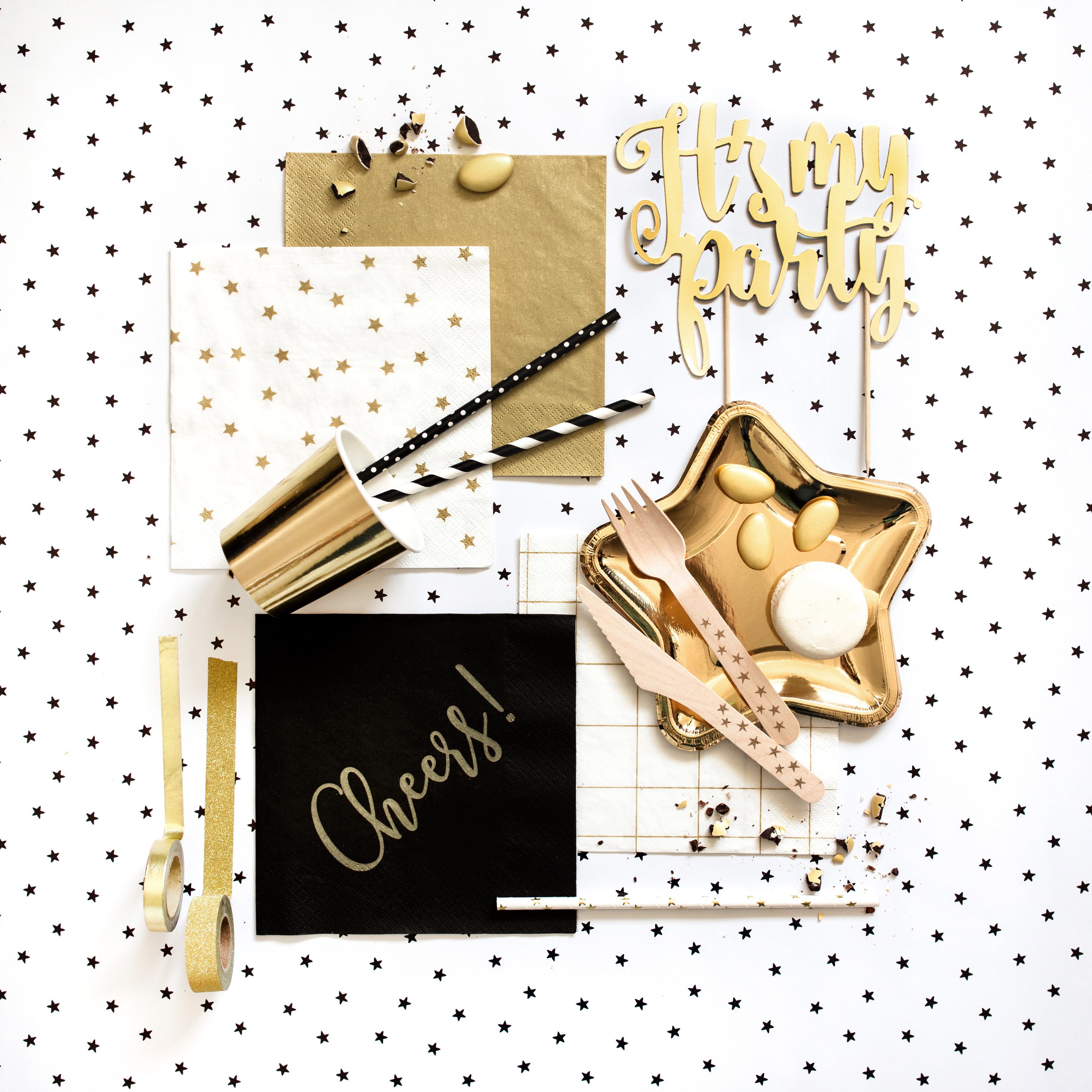 partydeco Papierserviette Servietten 'Sterne' 20Stk./33x33cm, Weiß/Gold