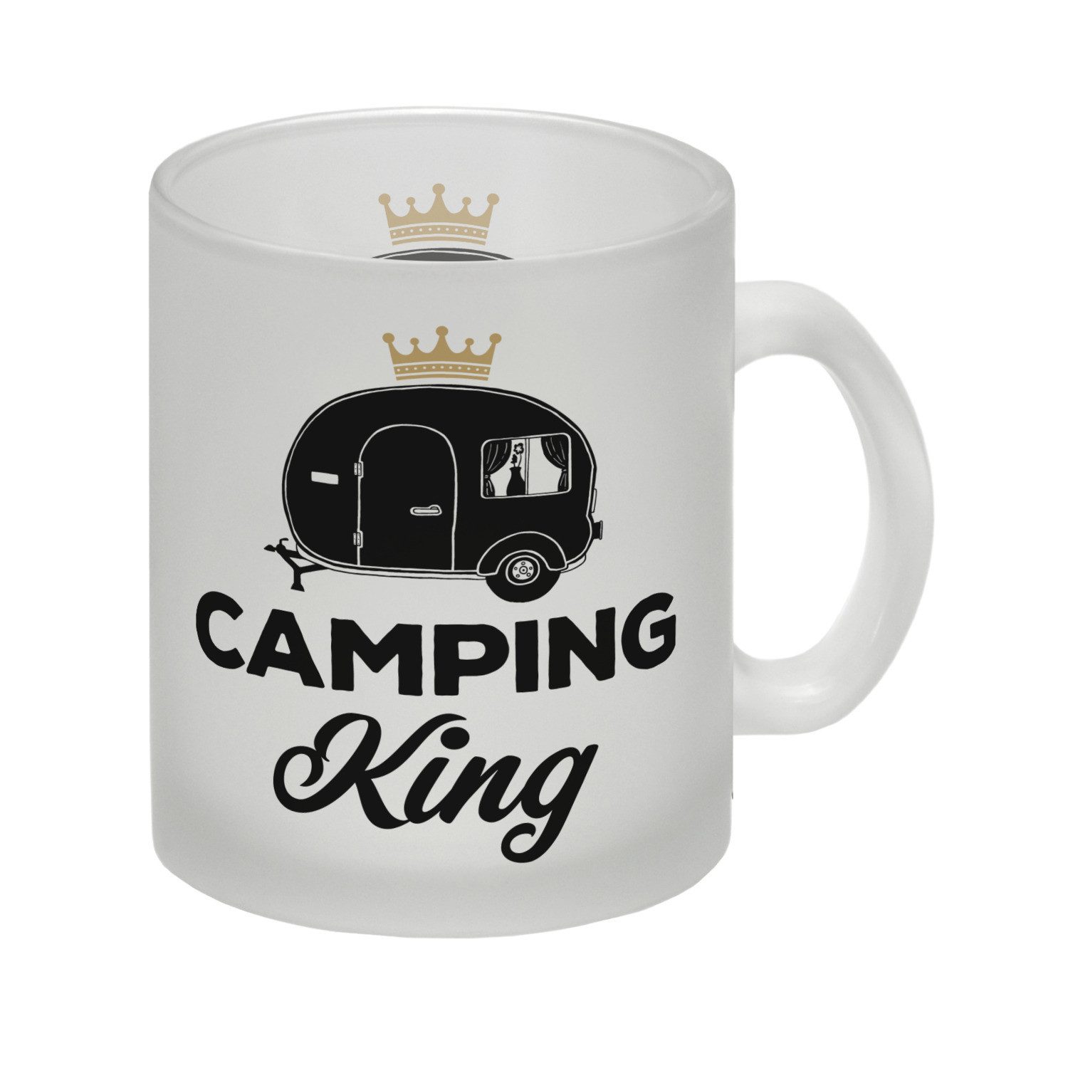 Tasse Camping King Glas Tasse mit Wohnwagen Motiv