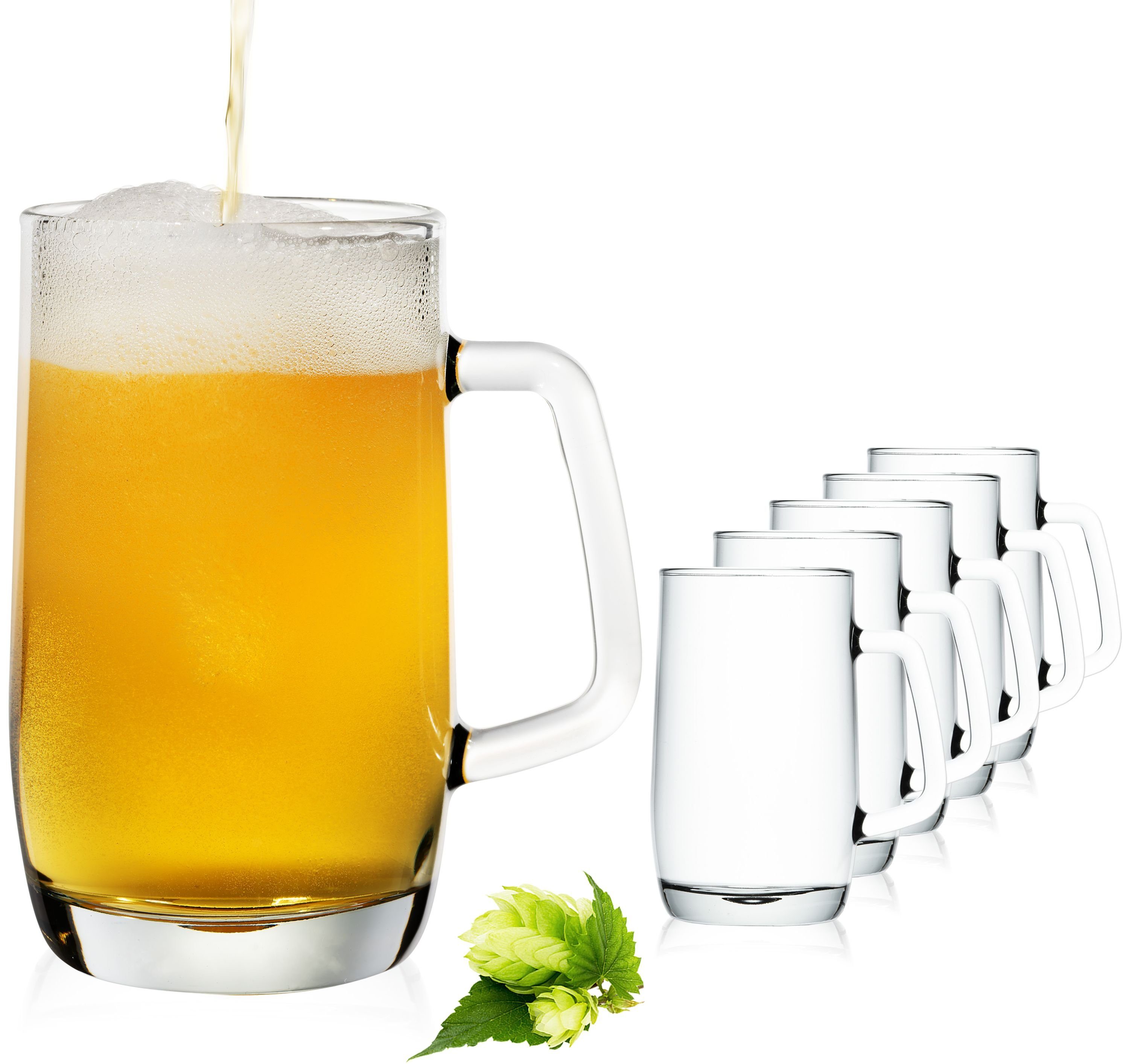 PLATINUX Bierglas Bierseidel, Glas, mit Henkel Set 6-Teilig 500ml (max. 580ml) Bierkrug Bierkrüge Келихи пива